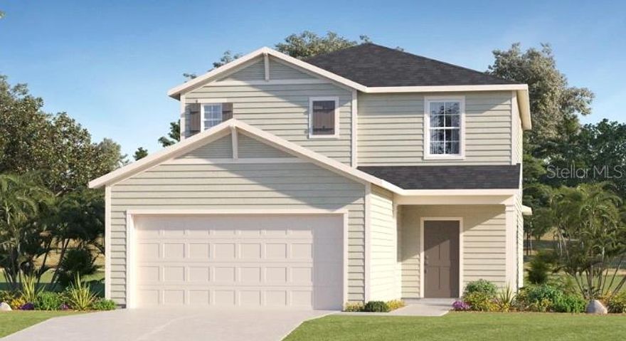 New Construction. This new single-family home is for sale at the Pioneer Ranch master-planned community in Ocala, FL. Residents are just moments from downtown Ocala, where there are endless local shops, restaurants, historical sites and cultural opportunities. The area is also host to lots of outdoor recreation options, parks, golf courses and more. 
The first floor of this two-story home shares an open layout between the kitchen, dining room and living room for easy entertaining and access to a covered lanai for year-round outdoor lounging. A secondary bedroom and full-sized bathroom are also on the first floor and are ideal for accommodating overnight guests. Upstairs is a luxe owner's suite with an en-suite bathroom and a spacious walk-in closet, as well as two secondary bedrooms.