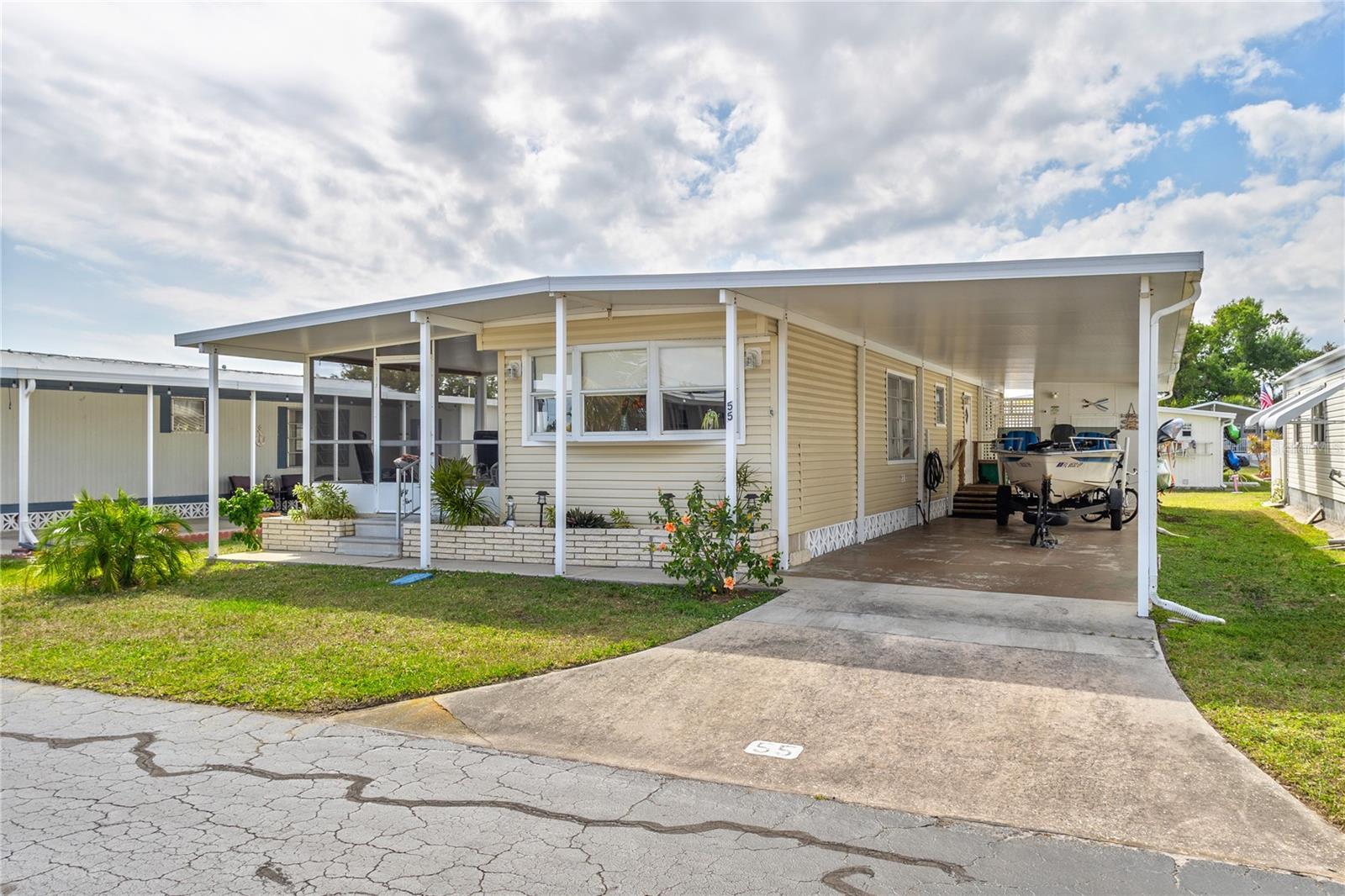 Super cute coastal living, this is a must see, come live in Paradise on the Peace River!!This is a resident owned park- NO LOT RENT! This home offers a tropical feel as soon as you open the door, this well maintained home has lots of outside living space as well, with its large lanai and backyard, where you can relax to the sounds of nature for hours either in the sun or shade. The home is a 2 bedroom 1 bath with a large covered carport where you can store your boat when you are not out on the water! Boat can be purchased separately!! Included in the low HOA fee is water, sewer, trash and all lawn maintenance
Plenty of shed space where your washer/dryer and workshop.
Mary Lu Mobile Home Park, located on the north shore of the beautiful Peace River directly across from Punta Gorda, is a small park with 104 homes. This 55+ community has lots to offer like an active social club, recreational hall, fishing pier, riverfront walkway, shuffleboard and lounge area with plenty of seating
The park is mortgage free and wholly owned by the residents. Close to shopping, dining, Punta Gorda downtown, Sunseeker Resort, lots of golf courses to choose from. Very close to I75, airports, hospitals, beaches... Call today for a viewing!!