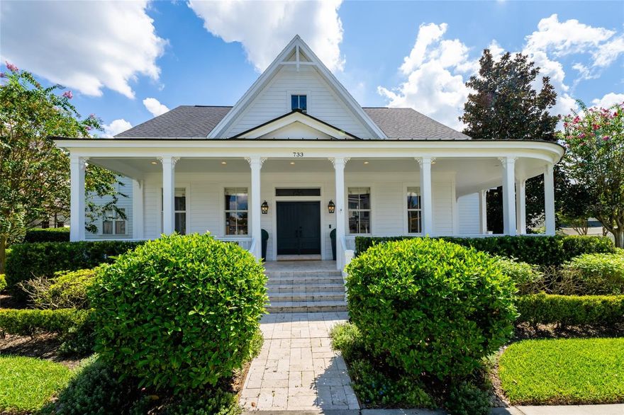 Welcome to your dream home in Celebration. This unique, entirely renovated 5 en-suite bedrooms plus a private library & office residence, is located on the coveted Eastlawn Drive in the sought after Village of Celebration. This most desirable address, just a short stroll through lush nature landscape trails, will take you to charming Downtown Celebration where you can find excellent restaurants, cozy stores, beautiful lakes, recreational parks and much more. As you walk into this stunning property you will find integrated formal living and dining rooms featuring a stunning, professionally designed bar & server built-in and a magnificent climate-controlled, walk-in, glass enclosed 800-hundred bottle wine cellar. The adjoining library & office was also remodeled with built-in shelves for a few thousand books and a rolling library ladder. The kitchen and family room quarters are very spacious with lots of natural lighting including a bay window dinette area and also a new built-in TV wall, shelves and a modern fireplace. The impeccable kitchen is equipped with brand new high end appliances like a Wolf M-series double oven and GE Monogram freezer-refrigerator, and an ultra large GE Monogram microwave that will please any professional chef. The large master bedroom on the main floor is a total delight with water views, remote-controlled window screen, large walk-in closet and a marble accented bathroom presenting a stylish clawfoot bathtub and a separate shower space with a glass door. As you proceed on the main floor, you will encounter two large en-suite bedrooms. Once on the second floor, you can find two more large en-suite bedrooms with plenty of space and beautiful water views, along with a cozy reading & study space… All five en-suite bedrooms present large closets and private marble accented bathrooms with glass enclosed showers. The backyard is such a plus with a lush English garden, perfect to relax with a glass of wine enjoying the water view from the fire pit or having a nice dinner under the wonderful UV glass ceiling pergola with adjustable Sunbrella shades, retractable screens and outdoor climate control. On top of all these luxurious features, the home has two brand new air conditioners, a 2019 roof, new storage racks in the garage and a whole house water filtration making this house completely move-in ready. Stop looking, you’ve already found your perfect home with the best address in Celebration.