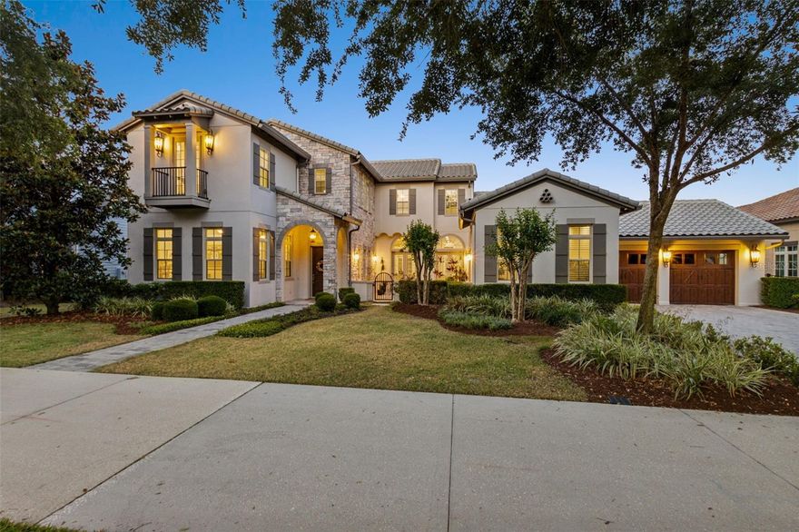 BACK ON MARKET. BUYERS' LOSS IS YOUR GAIN.  CONTINGENT CONTRACT FELL THROUGH.  DON'T MISS OUT ON IT BEFORE IT'S GONE AGAIN!  Come see the BEST-PRICED Luxury Home available in Baldwin Park! This stunning waterfront, Mediterranean-Custom Classic home is located on one of the community’s largest lots and provides breathtaking sunrise water views. This meticulously maintained 5 Bedroom, 5 Full Bath/2 Half Bath masterpiece features 5288 heated SqFt of luxurious living space, an oversized 4 car garage, and is located on one of the quietest and most desirable streets in the neighborhood. Upon arrival, you will note this home's stately curb appeal. Upon entering, you’ll see features such as 12’ ceilings, radius windows, beautifully detailed moldings and custom window treatments complement the home’s interior. You are greeted by an inviting foyer, leading into a private office, perfect for working from home. Across the hall is a first floor guestroom that will allow visiting family members their own private sanctuary. The over-sized living room, sitting at the epi-center of this modern and functional floorplan, gives you direct access to the kitchen, as well as gorgeous views overlooking the amazing porch, pool, and entertaining area. It even features its own fireplace for cool Florida evenings. The expansive, gourmet kitchen boasts a unique double-Island concept that creates the ideal entertaining venue, while featuring high-end Monogram appliances, high-quality cabinetry, custom pendant lighting, granite counter-tops, a custom backsplash, as well as an eat-in breakfast area! This open, spacious floorplan also has a first-floor game-room/den/flex-space with access through French doors to an open-air courtyard. The large, first-floor primary retreat offers fantastic views of the preserve, pool, and entertainment areas. Upstairs, there is an oversized loft space with sink, fridge and bar area for upstairs entertaining. There are three additional, nicely sized bedrooms and three full baths. The second story balcony overlooks Mid Lakes Park and has breathtaking sunrise views. Outside, you will find your entertaining paradise. It truly epitomizes Florida living! From the custom-built pool and spa, to its covered rear porch, lanai, and full summer kitchen, the backyard is what dreams are made of! The four-car tandem garage gives you tons of extra storage space and is wired with two electric car charging outlets. The home has been meticulously maintained, with both AC units being replaced in June 2023 and April 2024, respectively. Conveniently located, you are mere steps from the heart of Baldwin Park’s Town Center, shops, and restaurants, as well as a neighborhood Publix. Zoned for Top-Rated Baldwin Park Elementary, Glenridge Middle, and Winter Park High Schools. Baldwin Park’s amenities are second to none, boasting multiple parks, gyms, playgrounds, pools, a walking trail around Lake Baldwin, and easy access to the Cady Way Trail. You are about a half hour drive from the Orlando International Airport, Universal Studios, and Walt Disney World. You are only an hour from some of Florida’s Finest Beaches! An Absolute Do-Not-Miss-Must-See!