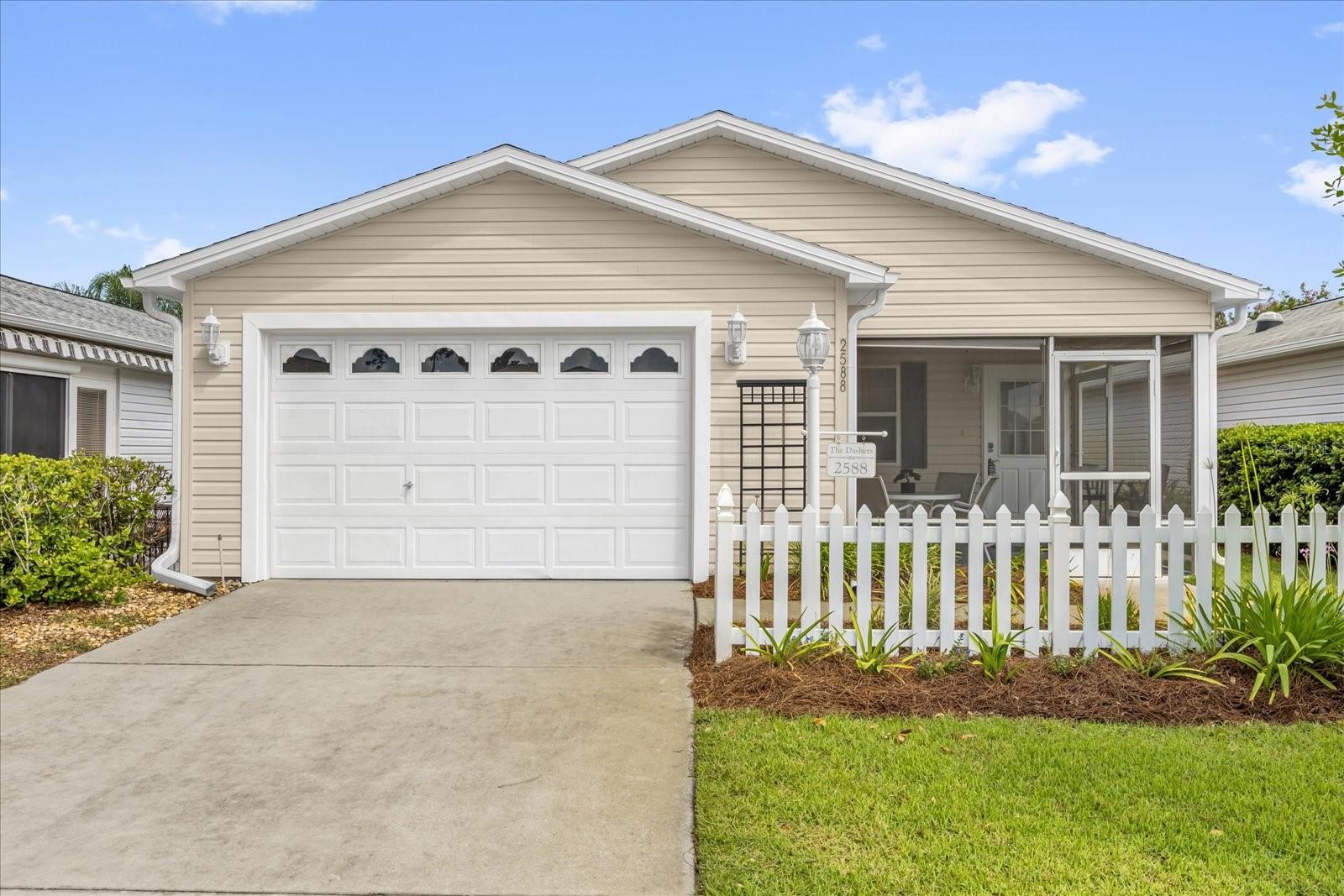 This well-maintained Cabot Cove floor plan offered TURN-KEY with a brand-new roof perfectly combines style, comfort, and convenience. Located in the Village of Duval, this patio villa offers an inviting screened-in lanai ideal for relaxing or entertaining. Inside, the vaulted ceilings and water-resistant laminate flooring create a bright and open atmosphere throughout the living, dining, and kitchen areas. The kitchen features a breakfast bar for two, updated cabinet hardware, a newer refrigerator, dishwasher, and microwave, and updated light fixtures, plus a spacious pantry and an interior laundry room conveniently located just off the kitchen! The spacious primary suite boasts a large walk-in closet and a private ensuite with a pocket door for added privacy. The versatile guest bedroom is adjacent to a full guest bath, completing this functional layout to optimize convenience. Conveniently located “in between the 6’s”, this home is less than a mile to Sandhill Executive Golf course, Seabreeze Recreation center, and Brinson-perry Dog park, while approximately 10 minutes to BOTH Brownwood town square and Lake Sumter Landing for close proximity to free nightly entertainment and dining! Don’t miss your chance to experience The Villages lifestyle—schedule your private showing today.