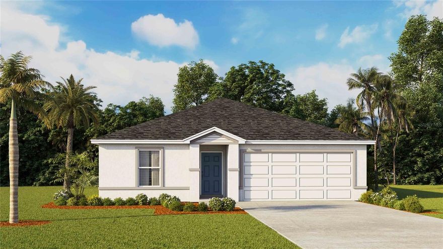 Under Construction. This single-story all concrete block constructed 5 bedroom, 2 bathroom home is a thoughtfully-designed living space. With an open concept layout, this plan offers the perfect balance of functionality, comfort, and modern style. The kitchen is centrally located with quartz countertops, center island, walk-in pantry and stainless steel appliances including a built-in dishwasher, range and microwave. The primary suite is at the rear of the home for added privacy and includes a spacious closet and ensuite bathroom. Four additional bedrooms share the second bathroom with a dedicated laundry room nearby. Pictures, photographs, colors, features, and sizes are for illustration purposes only and will vary from the homes as built. Home and community information including pricing, included features, terms, availability and amenities are subject to change and prior sale at any time without notice or obligation. CRC057592.