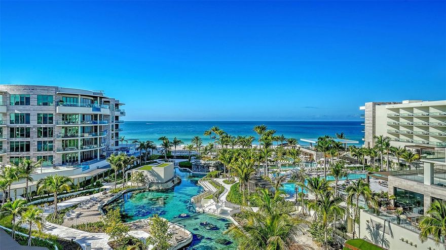 Experience breathtaking sunsets and exceptional privacy from this direct west-facing center residence at The St. Regis Longboat Key. Floor-to-ceiling windows bathe the interiors in natural light and frame unobstructed Gulf views, while the expansive living room offers an ideal setting for elegant entertaining. Every detail of this home has been meticulously upgraded with custom wallpaper, handcrafted millwork, designer lighting, and furnishings by Ralph Lauren Interiors. Step onto the sweeping 878-square-foot terrace, complete with a Wolf gas grill, and enjoy front-row seats to Longboat Key’s world-famous sunsets. The chef’s kitchen is a masterwork of form and function, featuring Poggenpohl cabinetry, tray ceilings, and ceramic wood tile flooring. Premium appliances include a Wolf six-burner gas range, Wolf double ovens, Sub-Zero refrigerator and wine refrigerator, Cove dishwasher, and microwave. The main living area continues the home’s refined aesthetic with ceramic wood tile flooring, tray ceilings, crown molding, wainscoting, electric sunshades, and a statement chandelier, creating a sophisticated and inviting environment. The owner’s suite is a serene retreat with a wall of glass overlooking the Gulf and resort grounds. Details include grass cloth wallpaper, wainscoting, and sun and blackout shades. The spa-like bath features Poggenpohl cabinetry, a makeup vanity, dual sinks, a stand-alone soaking tub, walk-in glass shower, water closet, and ceramic tile flooring. A custom walk-in closet with built-ins offers abundant storage. The guest bedroom or office mirrors the same level of craftsmanship with grass cloth wallpaper, wainscoting, crown molding, sun and blackout shades, and a chandelier. The ensuite bath includes a stand-alone glass walk-in shower, water closet, walk-in closet, and ceramic tile flooring. A stylish half bath with a single vanity, along with an oversized laundry room complete with sink, cabinetry add convenience and functionality. Beyond the residence, The St. Regis Longboat Key Resort offers a curated collection of world-class amenities designed exclusively for residents. The private clubhouse includes a state-of-the-art fitness center, a resident-only pool and spa, and access to the signature St. Regis Butler and Concierge services that redefine luxury living. Indulge in the oceanfront spa, diverse dining venues, and beachfront cabanas, or enjoy family-friendly experiences such as a lazy river and saltwater lagoon teeming with tropical fish, stingrays, and resident tortoises. Set on 17 acres of pristine beachfront, and just 3.5 miles from St. Armands Circle’s renowned shopping and dining, this residence represents more than a home—it’s an invitation to embrace the legendary St. Regis lifestyle, where elegance, comfort, and unparalleled service define every moment. Begin your journey to Live Exquisite at The St. Regis Longboat Key.