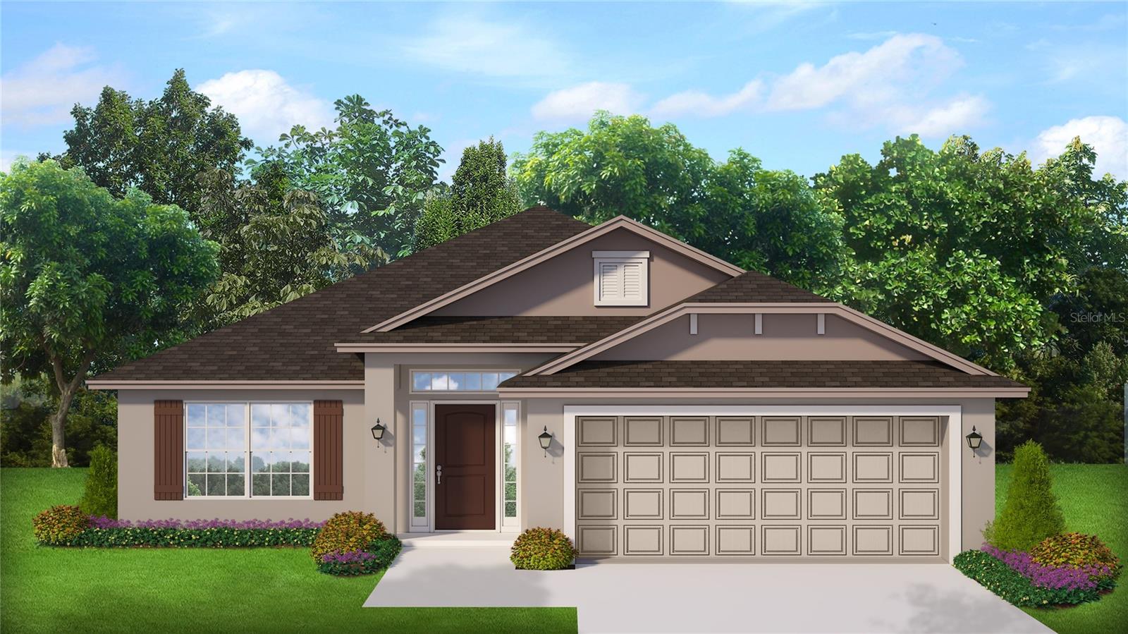 Under Construction. Welcome to your perfect small-town retreat! This stunning 1820 sq ft home features a 4-bedroom, 2-bath split floorplan. The modern kitchen boasts a stainless steel appliance package, beautiful granite countertops, and elegant tile flooring throughout, with cozy carpet in the bedrooms. The front bedroom with double doors can be used as a den or office. The master bathroom offers a luxurious tiled shower/tub combo. Enjoy the convenience of a breakfast bar next to the separate dining room. The great room features vaulted ceilings, creating a spacious and inviting atmosphere. Step outside to your covered lanai and enjoy the serene wooded views. Located in the charming community of Inverness, this home offers both tranquility and modern living.