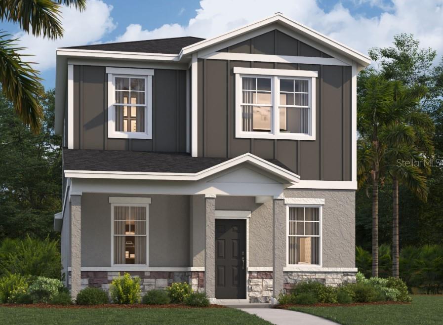 One or more photo(s) has been virtually staged. Under Construction. Discover the perfect location at Spring Walk at the Junction in Volusia County. Conveniently located just 5 miles from Seminole Town Center and within walking distance of a future Publix shopping center, living at Spring Walk provides easy access to everyday amenities. The DeBary Sunrail Station is just 0.6 miles away, connecting you to a 61-mile commuter rail system from DeBary to Downtown Orlando, Kissimmee, and Poinciana. Quick access to major transportation routes like US 17, I-4, the Central Florida Greenway, the Wekiva Parkway, and SR 46 makes for effortless commuting. Sanford International Airport is just 15 miles away for frequent travelers. Spring Walk at the Junction offers not only convenience, but also a lifestyle. Located next to Gemini Springs Park & ??Trailhead, it is perfect for outdoor adventurers with endless opportunities for exploration. Homeowners will enjoy a 7-minute drive to the Central Florida Zoo & Botanical Gardens. Outdoor enthusiasts can explore the St. Johns River, Lake Konomac Conservation Area, and Lake Monroe Wildlife Management Area for a variety of activities. Experience the best of Florida living at Spring Walk at the Junction.
The Mae, a newly designed two-story single-family home with a smart open-concept layout, a two-car rear garage, and energy-efficient features, is ideal for both hosting and relaxing. On the first floor, there is a spacious kitchen with a pantry for extra storage, a dining area, a family room, and a powder room. Upstairs, discover a master suite with a walk-in closet and double vanity, along with a conveniently located laundry room to avoid carrying clothes up and down the stairs. Utilize the two additional bedrooms upstairs for family or guests.