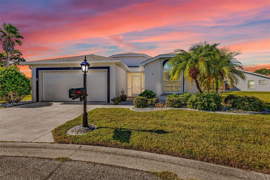 One or more photo(s) has been virtually staged. One-of-a-kind floor plan in an A+ cul-de-sac location for sale in the gated/golf course active resort of highly desirable KINGS GATE, a 55+ community that is NOT in flood zone - NO flood insurance required.  This nicely updated home with jacuzzi tub in 2nd bath, 2021 roof, 2019 AC, 2025 HWH and 2010 windows plus accordion shutters for easy protection.  No carpet in this home with ceramic tile all throughout.  Very large family room connected to living room is what makes this traditional Edinburgh floor plan so unique.  Open concept seamlessly connects kitchen/living room/dining room.  And with master bedroom on the back right of the home with the guest bedroom on the front right of the home with the den in between both you and your guests will enjoy the privacy.  The cul-de-sac location is ideal and very near to the front gate for easy access to plaza. And if you haven't been to Kings Gate before - you're going to love the options for activity (Olympic size heated swimming pool and spa, tennis courts, pickle ball, lawn bowling, shuffle board, bocce, horseshoes, gym, billiards, library, euchre, bingo, bridge, Texas hold em, poker, mahjong and more).  The onsite AND NEWLY REMODELED Lions Den restaurant and bar is super convenient and also offers Tuesday night Karaoke and monthly trivia contests. Many residents love the fact that they are just a golf cart ride away from the shopping plaza that provides you access to grocery store (ALDI), drug store, bank, restaurants and shopping.  Want to explore outside of Kings Gate – you are minutes away from the restaurants and shops of downtown Punta Gorda and Fisherman's village. And if you want to explore more of Florida's fun spots you’re near I75 to quickly head north or south. An AWESOME home with a one-of-a-king layout that is nicely updated in a PREMIER gated community won't last long.  Call today for a private showing and a golf cart tour of the community/amenities.