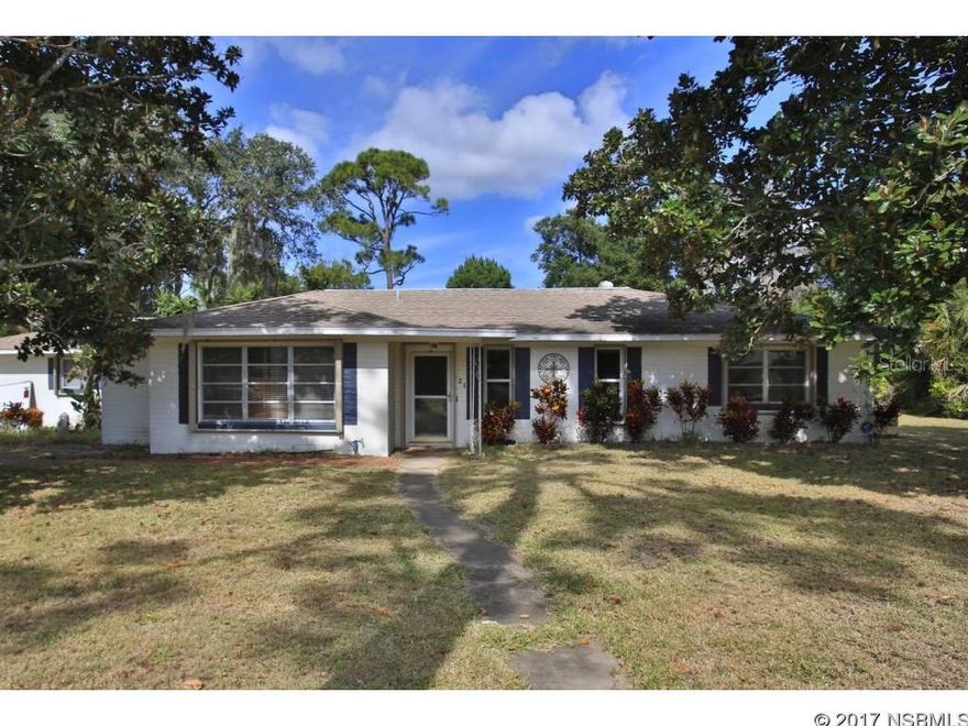Large family pool home with beautiful water views of lake in park-like setting within city limits. Bird lovers paradise with sightings of red tail hawks and eagles. Choice location in New Smyrna Beach neighborhood at dead end street. Upgrades include built-in bookshelves in guest room, tankless gas hot water heater, spa tub with 14 jets in master bath and Silestone countertops. Attached one and a half car garage plus a separate 460 SF shed/workshop/one car garage with attic. Enjoy the warm weather entertaining in your screened-in pool with covered lanai under main roof. Location, location, location, this pleasing home is close to shopping, dining and minutes to the beach