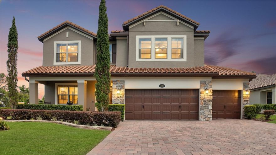 Only 17 Days left to make an Offer on this home! 5 bedroom 3 bath with rare split 4-car garage including tandem bay. This home is professionally designed and furnished by an interior designer. This stunning executive home with flex space sits on a coveted oversized corner lot with conservation and water views. The rare four-car garage with tandem is perfect for a boat and single bay configuration perfect for a golf cart or vehicle. Expanded paver driveway, upgraded stonework and fresh exterior Sherwin-Williams Latitude paint extended-life coating. This home blends luxury upgrades, smart technology, and resort-style outdoor living, making it ideal for both entertaining and everyday comfort. The interior features granite and quartz countertops, built in pot filler plumbing upgrade, new upgraded GE Café appliances with a gas stove, a refrigerator with built-in Keurig coffee system, an apron-front stainless-steel sink, and Moen plumbing fixtures. The custom pantry with wood shelving and hidden barn door entry is a must see! Flooring includes upgraded luxury vinyl plank and porcelain tile throughout the main living areas, with designer carpeting and upgraded padding in the owner’s suite. Architectural details include custom trim, stacked stone accents, arched openings, tray ceilings with beams in the owner’s suite, designer lighting and fans, recessed lighting throughout, and a built-in electric fireplace feature wall with porcelain tile. The home offers a dedicated theater and bar room with Kraftmaid cabinetry, ceiling speakers with wifi-controlled color-changing lighting. Smart home features include app-controlled thermostat, switches, garage doors with Alexa compatibility. Additional upgrades include a motorized Hunter Douglas shade on the sliding glass door and custom drapery and window treatments throughout. Energy and comfort enhancements include an upgraded HVAC system w/ UV air purification, LED lighting, and gutters upgrade on two tier roof line. 
Outdoor living is designed for a true resort experience. This property is fully fenced with privacy walls, an oversized heated hydro pool spa with self-cleaning system, LED lighting, digital temperature control, and lounge seating. A motorized Sunsetter awning with LED lighting and new Sunbrella fabric provides additional shade. The backyard also includes a permitted gas fire pit with custom seating area with Adirondack chairs, expansive paver patio and walkways.  A scenic pergola with an Italian stone fountain is on the front of the property able to be enjoyed from the extended front porch or second floors. Pond view is enjoyed from the front porch or second floor. The community offers HOA-maintained landscaping including palm tree trimming and up lighting, as well as access to a boat ramp and fishing dock.  Proximity to amenities is ideal as the resort style pool is just steps away. The clubhouse includes a fitness center, playroom, theater, and entertainment space, along with on-site management. Furnishings are negotiable depending on the offer. Schedule your showing today. Use our preferred lender and get 2k toward closing cost. Purchase this home, if YOU Are Not Satisfied, We'll SELL IT FOR FREE! *First Responders and Military Members Ask About our appreciation discount. Exclusive offer...Purchase this home with VA 0% DOWN available for those who qualify. Rate buydown options available! For more information on these exclusive offers call the listing agent directly see the info below.