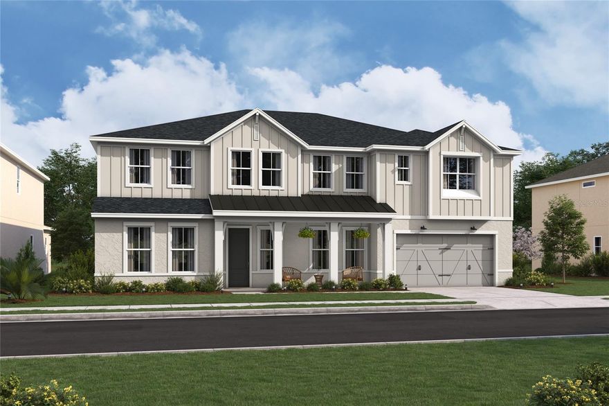 Under Construction. Welcome to this exquisite NEW Sacramento floor plan by K. Hovnanian Homes in Eden Preserve in the unbeatable location of Altamonte Springs. This home features an Extra Suite Plus with kitchenette that is perfect for multigenerational families. A paver driveway leads to the 3-car tandem garage offering ample room for longer SUV, truck, or boat. Once into the home you are greeted to a volume 2 story
ceiling and expansive living spaces. The gourmet kitchen in our designer curated Farmhouse LOOK is beautifully appointed with GE Professional Café appliances, walk in pantry, wall oven and microwave including, apron sink, and quartz counters. The great room boasts 2 story volume ceilings with oversized windows and 16’ sliding glass door that gives the space an abundance of natural light. The 2nd floor of this home features a private primary suite completes with dual walk-in closets and serene bath with dual vanities, freestanding tub, and shower. In addition, there are 3 oversized bedrooms with large closets. A home office, activity room, and loft provide lifestyle spaces ideal for working at home, home gym, or playroom. Designed to embrace Florida’s outdoor living, the spacious covered patio and backyard provide ample space for pool and outdoor activities. Eden Preserve is centrally located in Altamonte Springs, conveniently located to top rated Seminole County Schools, Shopping, and major highways. Don’t miss out on your limited chance to own in this boutique 17 homesite community.