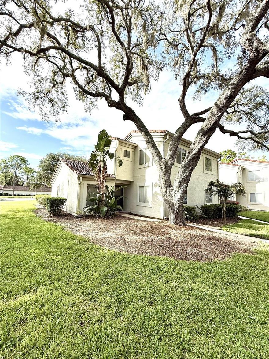 Welcome to San Marco Villas in the charming Sabal Point community! Priced to sell fast!
This 2-bedroom, 2-bathroom, two-story corner unit is tucked away on a beautifully landscaped lot. Step inside to soaring vaulted ceilings in the main living area that create a bright, open feel. Cozy up by the wood-burning fireplace in the living room, or unwind in the peaceful screened lanai overlooking the quiet community.
The primary bedroom is located upstairs for added privacy, while the second bedroom is conveniently downstairs. Ceramic tile runs through the main living spaces, with soft clean carpeting in the bedrooms & fresh paint. The unit includes an in-home laundry with washer and dryer, and the HOA covers water and landscaping.
Don’t forget to check out the community pool—perfect for relaxing or meeting neighbors!