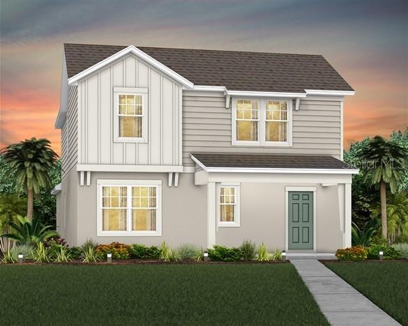 Under Construction. EverBe is a new master planned community where convenience and connections combine to create a new standard for home. Located in Orlando with quick access to 417 & 528, this lifestyle community will offer miles of pathways & trails, wi-fi-enabled green spaces, unique outdoor recreation areas, a fitness center, a clubhouse complex with resort pool, 2G internet, and a waterfront amenity and town center. Get excited for EverBe - everything home should ever be!
Welcome to the luxurious Mabel bungalow by Pulte, a stunning new construction that perfectly blends modern design with everyday convenience. This Farmhouse-inspired home offers 4 bedrooms, 3 bathrooms, a loft, a covered lanai, and a 2-car detached rear-load garage. Upon entry, you'll be greeted by a grand foyer with ample storage, including two closets, leading into an open-concept living space. A private hallway off the foyer offers a guest bedroom and full bath, creating an ideal space for visitors. The heart of the home unfolds into a spacious kitchen, café, and gathering room, with seamless access to the covered lanai—ideal for indoor-outdoor living. The chef’s kitchen is a true standout, featuring a large center island, corner walk-in pantry, and stainless-steel appliances, including a microwave and a refrigerator. Elegant Tilden Stone Gray cabinetry, decorative tile backsplash, and Lyra quartz countertops complete the space, ensuring both style and functionality. Upstairs, the luxurious owner’s suite provides the perfect retreat, tucked at the rear of the home for ultimate privacy. The spa-inspired en suite bathroom boasts a glass-enclosed shower, a quartz-topped dual vanity, and a spacious walk-in closet, creating a sanctuary for relaxation. Two additional bedrooms, sharing their own dedicated hallway, offer added privacy and comfort, while a full bathroom serves the space. The second floor also includes two linen closets, a laundry room, and a large loft area—ideal for flexible living. Thoughtful luxury touches throughout the home include Wood-Look Luxury Vinyl flooring on the first floor (except the first-floor bedroom, which features plush, stain-resistant Shaw brand carpeting and the bathroom which is tile), carpeting on the staircase and second-floor bedrooms, tile in the bathrooms and laundry room, and pre-wiring for pendant lighting. For added convenience from day one, this home comes complete with 2" faux wood blinds, as well as a washer and dryer! This exquisite home offers the ultimate in luxury, convenience, and modern design—everything you need to live and relax in style.