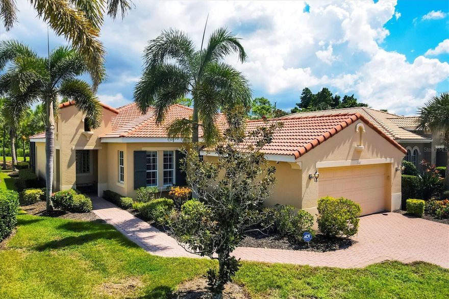 Offered TURNKEY FURNISHED exceptional WCI-built Extended Dolci model home perfectly positioned on the 17th fairway of a championship golf course. This thoughtfully designed 3-bedroom, 2-bathroom residence showcases 1,621 square feet of comfortable living space with an open great room layout enhanced by soaring tray ceilings that create an impressive sense of grandeur.

The heart of the home features an upgraded kitchen equipped with gas appliances, solid wood cabinetry, granite countertops, a convenient pantry, breakfast bar, and eat-in area. The expansive screened lanai serves as your private oasis, complete with a sparkling heated pool and spa where you can unwind while enjoying tranquil golf course views.

The generous primary bedroom offers serene fairway vistas, elegant tray ceilings, dual sinks, a relaxing garden tub, walk-in shower, and spacious walk-in closet. Throughout the home, you'll appreciate the diagonally laid tile in common areas, neutral carpeting in bedrooms, Hunter Douglas window treatments, and elegant lighting fixtures. The third bedroom features charming French doors, while accordion hurricane shutters on the lanai provide peace of mind.

This residence is located within the Venetian Golf and River Club community, where residents enjoy access to a Chip Powell-designed 18-hole championship golf course, six Har-Tru tennis courts, a fitness center with classes, lap pool, resort-style pool with tiki bar, fine dining options, and a scenic boardwalk through a nature preserve. The homeowners association conveniently handles lawn care, palm tree trimming, and mulching, allowing you to focus on enjoying the Florida lifestyle.