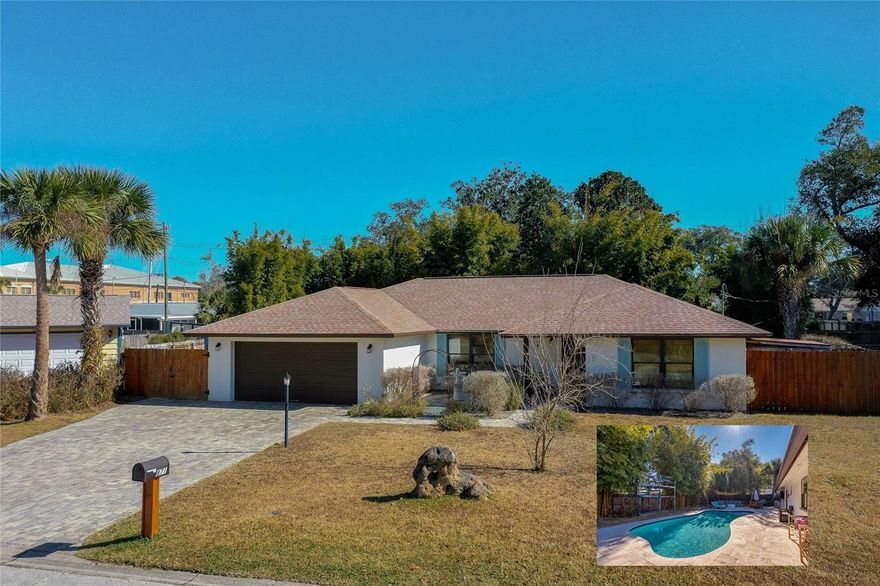 Welcome to this beautifully updated 4 bedroom, 2 bath pool home on nearly half an acre in the heart of Ormond Beach. Located on a quiet circle with no HOA this property offers privacy, flexibility, and a true Florida lifestyle setting. Inside, you'll find a move-in ready interior with luxury vinyl plank flooring throughout and stylish updates completed in 2021. The renovated kitchen is designed for both everyday living and entertaining, featuring a gas stove, stainless appliances, modern cabinetry, and a large island that opens to the main living and dining areas. Step outside to your private backyard oasis. The expansive fenced yard features a heated saltwater pool, gas firepit, hot tub (2023), and a spacious patio ideal for gatherings.

Mature landscaping and a generous .49-acre lot create a peaceful, secluded feel while still being close to everything. An outdoor shower with hot and cold water adds the perfect finishing touch after a day in the pool or at the beach. There is also room to park a boat or trailer on the side of the home. Additional highlights include city water and sewer, a 2-car garage, and a convenient location near the Intracoastal, parks, shopping, and dining. A nearby middle school is within easy walking distance, making this a great option for families. Major improvements include a 2017 roof, 2021 HVAC system, brand-new ductwork in 2025, and an electrical upgrade for peace of mind. This is a rare opportunity to own a fully updated pool home with space, privacy, and no HOA in one of Ormond Beach's most convenient locations.