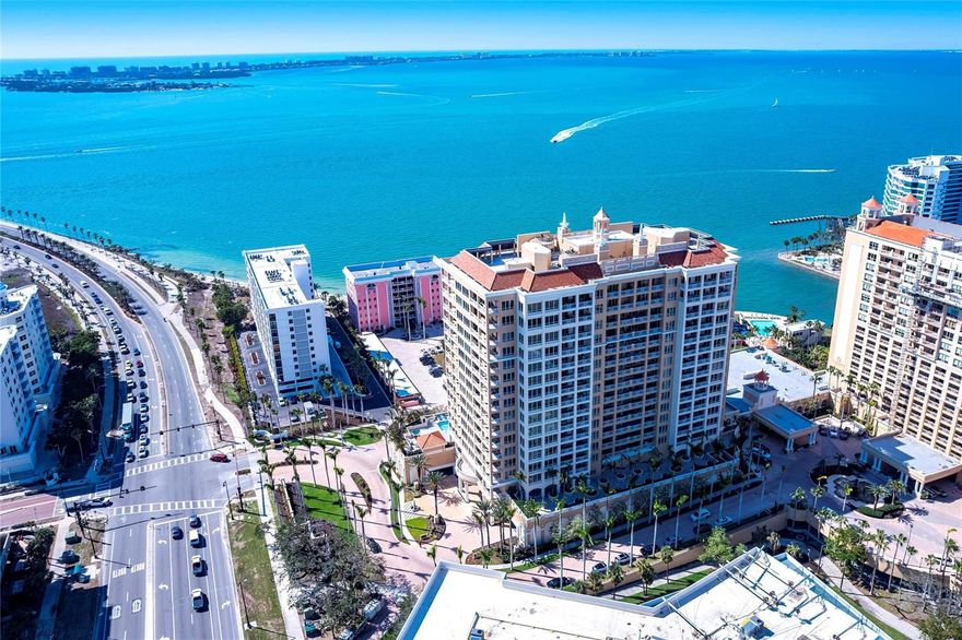 Stunning direct Westerly water views of Sarasota Bay from every room, 3 bedrooms and 3 full baths, gourmet kitchen with new high-end appliances, private elevator/foyer, luxurious owner's suite with expansive covered balcony overlooking the water. Whether you seek a serene or active lifestyle, this beautiful home allows convenient access from one of the best locations in the city.  Residents enjoy the building's own pool, theater room and gym, PLUS the luxury offerings of the Ritz-Carlton Hotel that includes 24-hour in-residence dining and membership availability to the Ritz Private Golf Club and Beach Club on Lido Beach.  The building is walking distance to downtown Sarasota's vibrant and cultural amenities -- Marina Jack Park, Van Wezel Performing Arts Hall, The Bay, Opera House, ballet, orchestra, Selby Gardens, a vast variety of restaurants and shopping with St. Armands Circle and Lido Beach just over the causeway.