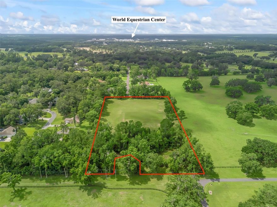 Seize the rare chance to own almost 6 acres- parcel in the heart of Ocala’s renowned Horse Country, just 3 minutes from the World Equestrian Center (WEC). This prime location offers unparalleled access to world-class equestrian facilities and a thriving equestrian community.

Property Highlights:

Zoning & Land Use: The property is zoned R-1 

Development Potential: With its expansive acreage, the land offers ample space for building a custom estate house

Investment Opportunity: Ocala's land values have experienced significant growth, with property prices increasing over years in some areas since the opening of WEC. This trend underscores the area's rising demand and potential for future appreciation. 

Nearby Amenities:

World Equestrian Center (WEC): Located just 3 minutes away, WEC is a premier equestrian venue offering top-tier facilities and events.

Shopping & Dining: The upcoming Shoppes Off 80th, an 80,000-square-foot outdoor shopping venue, is set to enhance the area's luxury retail offerings. 

Recreational Facilities: The Florida Horse Park and the Marjorie Harris Cross Florida Greenway’s extensive trail system are nearby, providing ample opportunities for outdoor activities.

Why Ocala?

Ocala is celebrated as the "Horse Capital of the World," home to over 400 thoroughbred farms and training centers. The region's limestone-rich soil and mild winters create an optimal environment for equestrian training and breeding. 

Whether you're looking to build your dream home, establish an equestrian facility, or invest in a growing market, this property offers limitless potential. Don't miss out on this exceptional opportunity to be part of Ocala's vibrant equestrian community.