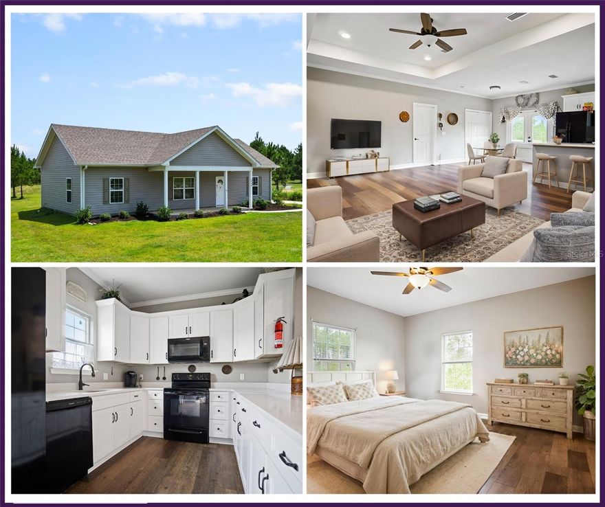 Move-in-Ready Newer Home, built in 2022, located in Marianna, Florida. This gem sits on a spacious nearly 1-acre lot, and the best part is, there's no HOA to worry about, so you have plenty of space and freedom. It's easy to maintain, and you'll find ample backyard parking. The property is high and dry, NOT in a flood zone. Seller offering to contribute to buyer’s closing costs or help with rate buy downs! 
The home is owner-occupied.  A scheduled appointment is required for showings.  Call today.
Inside, you'll discover 3 bedrooms and 2 full bathrooms spread across a comfortable 1456 sqft. This home comes with over $10,000 in upgrades, including a beautifully landscaped lawn, a new Shed, and more. As you step inside, you'll be welcomed by an open layout that seamlessly connects the living spaces. The heart of the home is the kitchen, featuring a breakfast bar and sleek white cabinets with self-closing drawers.

The living area and master bedroom have elegant trey ceilings, adding a touch of sophistication. Outside, the home sports stylish vinyl siding and tasteful natural-tone paint choices for both the interior and exterior. The walk-in closets provide ample storage space, and the vinyl wood-style flooring offers both comfort and practicality.

Out front, you'll find a covered ranch-style porch, perfect for relaxing or welcoming guests. The charm continues with double doors leading to a rear concrete patio, seamlessly blending indoor and outdoor living. Don't miss out on the chance to make this beautifully upgraded home your own – it's a perfect blend of modern style and comfortable living.

Don't miss the chance to call this beautifully upgraded home your own. Elevate your lifestyle in Marianna, FL! This home is a hub for amenities, moments from Indian Springs Golf Club, Florida Caverns, Blue Springs Recreational Park, and nearby colleges—Chipola, FAMU, FSU. Plus, enjoy easy trips to Panama City Beach for sun-soaked adventures, hunting, and fishing.

The home is owner-occupied and pets are on the premises.  
A scheduled appointment is required for showings.  Call now to schedule your private tour.