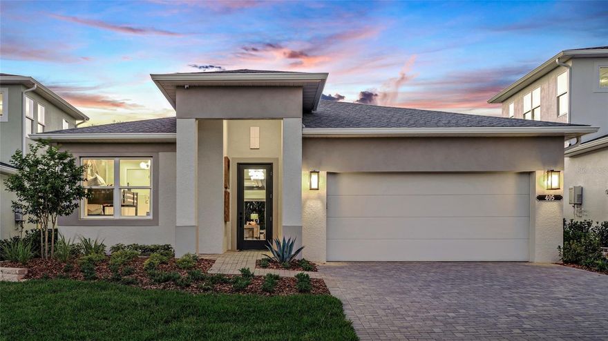 Pre-Construction. To be built. Cresswind at Hammock Oaks, a new active 55+ community by Kolter Homes, is situated in Lady Lake, FL, famously known as the “home of lakes and sunshine.” Located near The Villages the community is only minutes from Leesburg and convenient to Orlando. This gated community in Central Florida features Cresswind's national award-winning "Set Yourself FREE" lifestyle program based on the cornerstones of Fitness, Relationships, Education and Entertainment. The resident-only clubhouse and amenity center with a state-of-the-art fitness center offers 55+ neighbors a place to gather and participate in social activities facilitated by a full-time Lifestyle Director. Outdoor amenities will include pickleball & tennis courts, walking trails, resort-style pool and spa, pool, event and entertainment areas.

Experience the beautifully curated Morgan floorplan, where style meets practicality amid captivating architectural accents. The chef-inspired kitchen showcases premium GE Profile appliances, a sleek 30” stainless steel gas cooktop, an exhaust hood, and exquisite solid countertops. Sophisticated frameless European-style cabinets add both flair and efficiency.
Step into the impressive Great Room, which seamlessly connects to the outdoors through a grand 16' x 8' sliding glass door, opening onto a spacious lanai - the ultimate locale for unforgettable gatherings or serene relaxation. Inside, rich luxury vinyl plank flooring graces the main living spaces and flex area, as well as the Owner’s Suite an  inviting, luxurious feel.
Indulge in spa-inspired bathrooms adorned with tile-to-the-ceiling showers and semi-frameless enclosures in both the Owner’s Bath and Bath 3, alongside a recessed tiled shower replacing the tub in the secondary bath. Distinctive features such as a durable washable flat paint throughout, and a thoughtfully roughed-in laundry tub further elevate everyday convenience and comfort.