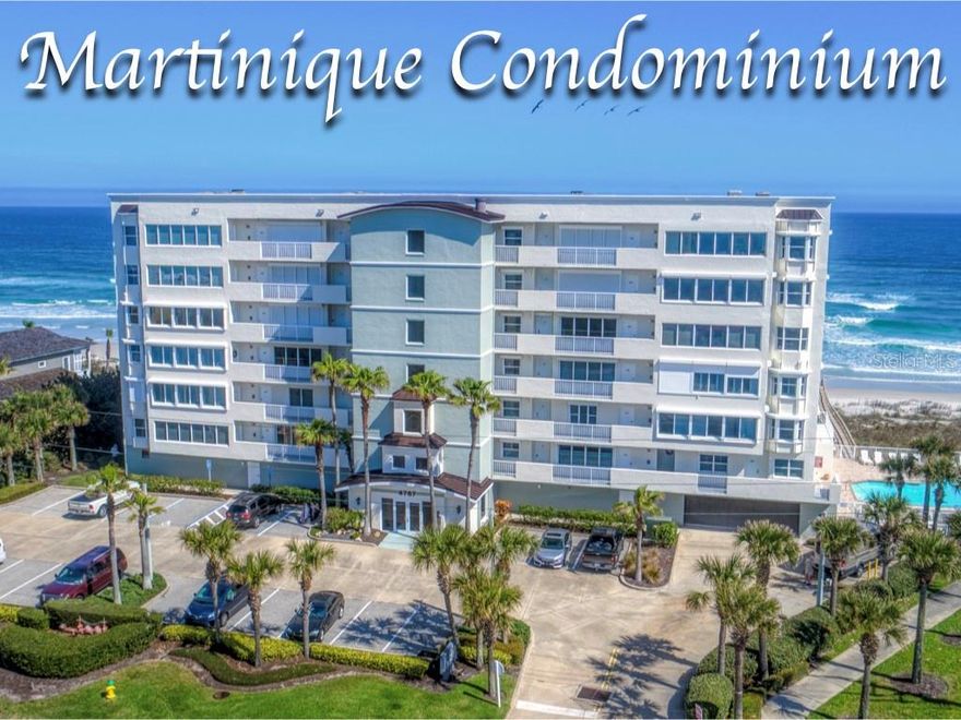 ELEGANT & SPACIOUS 3BR/3BA DIRECT OCEANFRONT NORTHEAST CORNER CONDO with 2,422 SQ. FT. OF LUXURIOUS LIVING AREA and GORGEOUS OCEAN & RIVER VIEWS!!!!!!! HUGE BONUS:  EXISTING MORTGAGE of $665,000 is ASSUMABLE AT 2.25%!!!!!!!  Located on the PRISTINE ''NO DRIVE'' BEACH in sought after PONCE INLET!! The STURDY IMPACT WINDOWS & SLIDING DOORS combined with ELECTRIC STORM SHUTTERS throughout and NEW HVAC SYSTEM in 2022 provide added protection and peace-of-mind. Enter this exquisite showplace and your eyes focus on the LIGHT & BRIGHT OPEN FLOOR plan with TWO SEPARATE LIVING AREAS and THREE PRIVATE EN-SUITES!! Many COASTAL ACCENTS including PLANTATION SHUTTERS & TILE FLOORING THROUGHOUT! The EXPANSIVE OCEANFRONT GREAT ROOM has an impressive wall of windows showcasing BREATHTAKING VIEWS!!  The west facing "SUNSET" FAMILY ROOM provides ample space to enjoy comfort and privacy! The LAVISH EXPANDED chef's fully-equipped kitchen has GRANITE COUNTERTOPS, CUSTOM CABINETRY, FULL BACKSPLASH, BREAKFAST BAR & AMPLE SPACE!! Relax and see amazing sunrises on the 40' OCEANFRONT BALCONY with views north & south as far as the eye can see! The SUPERB PRIMARY SUITE has sliders to the oceanfront balcony, a HUGE WALK-IN CUSTOM CLOSET and FABULOUS BATHROOM FIT FOR ROYALTY!! Both guest en-suites are sizable with beautiful bathrooms, and the second en-suite also has sliders to the oceanfront balcony! MARTINIQUE is a premiere well-maintained boutique complex consisting of only 24 luxury residences and is known as one of the most exquisite condos in Ponce Inlet!! Building amenities include a HEATED POOL which is located on the south side of the building so it gets sun all day, as well as SECURED ENTRANCE & RESERVED GARAGE PARKING, HIGH SPEED ELEVATORS, CLUB/SOCIAL ROOM & FITNESS CENTER.  Pet friendly with NO weight limit.  Walk or bike to the historic Ponce Inlet Lighthouse & Jetty Park, Marine Science Center, waterfront restaurants, marinas, charter fishing, dog park & beach & much more!! ;Water: City
