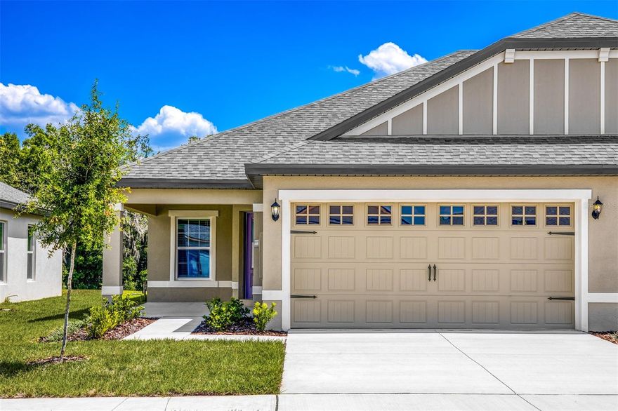 Beautiful Egret Villa in Gum Lake Preserve – Modern Comfort in a Lakeside Setting Welcome to the Egret floor plan, a thoughtfully designed 3-bedroom, 2-bathroom single-story villa located in the scenic and peaceful Gum Lake Preserve community. This home combines modern features with a functional layout, making it the perfect choice for those seeking comfort, convenience, and natural surroundings—all just minutes from I-4. As you arrive, you’ll be greeted by lush front yard landscaping and a covered front porch that leads into a welcoming foyer. Inside, the open-concept layout seamlessly connects the spacious family room, chef-ready kitchen, and adjoining dining area, creating a perfect space for gatherings, relaxing evenings, or entertaining friends. The kitchen is a true centerpiece, featuring granite countertops, a large center island with a breakfast bar, stainless steel Whirlpool appliances, and white wood cabinetry—all enhanced by designer upgrades included at no extra cost. The private master retreat offers plenty of space to unwind, with room for a king-sized bed and direct access to a beautiful en-suite bathroom. The layout also includes two secondary bedrooms, a separate laundry room, and a lanai, giving you a peaceful place to enjoy Florida’s outdoor lifestyle. This home comes equipped with modern, energy-efficient features such as luxury vinyl flooring in the main living areas, double-pane low-emissivity windows, a programmable thermostat, and blinds installed on all front-facing windows. Located in the desirable Gum Lake Preserve, a true lakeside community, residents enjoy access to a community boat ramp with entry to Gum Lake, a future fishing dock, nature trails, pondside picnic areas, and a playground for family fun and outdoor relaxation. Whether you enjoy kayaking, boating, fishing, or simply soaking in the natural beauty, this community offers something for everyone. Don’t miss your chance to call the Egret home—schedule your private tour today and enjoy lakeside living in style!