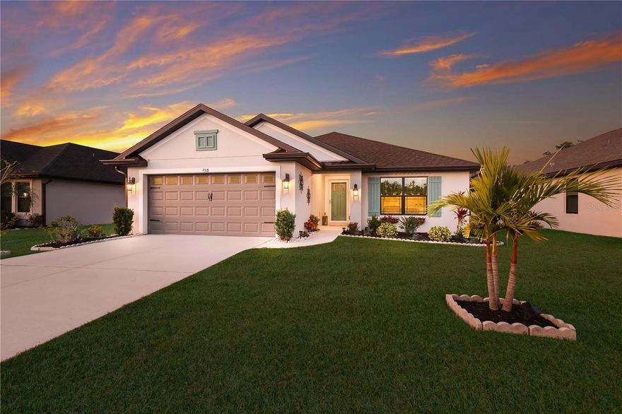 Perfectly positioned in the heart of Parrish, this beautifully appointed 3-bedroom, 2-bath POOL home with pond views offers an inviting blend of style, comfort, and everyday luxury in a peaceful setting. Curb appeal shines with a manicured lawn, inviting front entry and modern coastal palette. Inside, the bright & airy living space features elevated ceilings, neutral tones & stylish finishes throughout. Designed for both relaxed living and effortless entertaining, the open-concept layout is filled with natural light and anchored by a stunning kitchen featuring quartz countertops, a large center island, modern lighting and generous cabinetry that flows seamlessly into the dining and living spaces.
The spacious primary suite provides a true private retreat, complete with a well-appointed en-suite bath showcasing a soaking tub, walk-in shower, granite vanity with dual sinks and a large walk-in closet. Two additional bedrooms offer flexibility for guests, a home office, or family living. Step outside to a screened-in pool overlooking tranquil pond views, creating a serene backdrop for morning coffee, sunset swims, or weekend gatherings. The backyard offers both privacy and a peaceful connection to nature. Built by Adams Homes, Grand Oak Preserve is an intimate neighborhood of approximately 80 homes, known for its welcoming atmosphere, low HOA fees, and no CDD fees, making it both desirable and budget-friendly. Conveniently located just off US-301, the community provides quick access to shopping, dining, and I-75, with easy commutes to Lakewood Ranch, Sarasota, St. Petersburg, and Tampa. This move-in-ready home delivers lifestyle, location, and value — a rare opportunity in one of Parrish’s most charming communities.