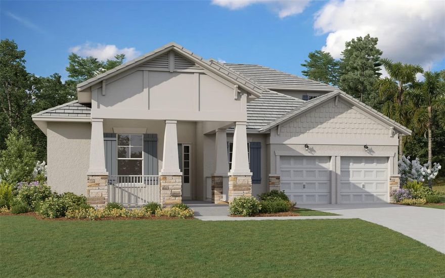One or more photo(s) has been virtually staged. Under Construction. Arlington Floorplan – 3,153 Sq. Ft. | 4 Beds | 4 Baths | 2.5-Car Garage | Arlington with Bonus Room – a thoughtfully designed, 1-story home plus a Bonus Room on the 2nd floor that perfectly blends luxury, functionality, and comfort. This brand new 3,153 square foot residence sits on a wooded lot, offering expansive indoor and outdoor living space. Features: 4 Spacious Bedrooms: Designed for privacy and flexibility, including a luxurious owner’s suite with spa-like en-suite bathroom and large walk-in closet. 4 Full Bathrooms: Modern finishes with quartz countertops, tile flooring, and upgraded fixtures throughout.Gourmet Kitchen: A chef’s dream featuring built-in stainless steel appliances, a large center island, upgraded cabinetry, quartz countertops, a walk-in pantry, and designer lighting – perfect for hosting or everyday meals.Open-Concept Living: The heart of the home flows seamlessly from the kitchen to the dining area and large family room, all overlooking the covered lanai for indoor-outdoor living. 2.5-Car Garage: Ample space for two vehicles plus additional storage or hobby area. Projected Completion August/September. Preferred Lender incentives apply.