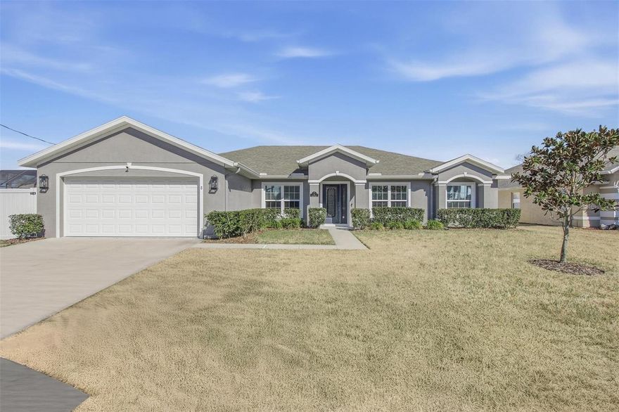 Beautiful canal home for long term lease - 8 Creek Court in Palm Coast, FL Open floor plan with 3 bedrooms plus a den/office, kitchen has granite counter tops and large island, 10' trey ceilings throughout along with 80' of waterfront. Partially furnished - even has a pool table for your enjoyment. Water views from the triple sliding glass doors open up to the lanai and large fenced yard. Quiet cul-de-sac location on short canal in sailboat territory, minutes to the Intracoastal Waterway! Tile in living areas and carpeting in bedrooms. Other features include great closets, ceiling fans, irrigation system, alarm system, inside laundry with washer and dryer included, solar panels which reduce electricity bill and whole house water softener. Location is close to boat launch, walking trails, parks and 10 minute drive to historic Flagler Beach.