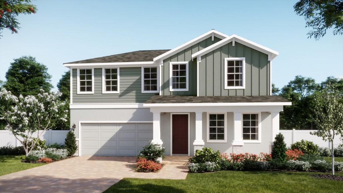 Under Construction. Welcome to the beautifully designed Acacia plan — a spacious 5-bedroom, 4-bath home that blends comfort and elegance with thoughtful details throughout. From the charming front porch to the inviting 1st floor Primary Suite and convenient Guest Bedroom located near front entry, this home is perfect for both everyday living and hosting guests. The open-concept Great Room flows effortlessly into a large covered Lanai, ideal for entertaining and enjoying the outdoors. Stunning tile flooring enhances all main living areas downstairs, while the Deluxe kitchen shines with 42" cabinets with crown molding, quartz countertops, tile backsplash, expansive island, and stainless steel appliances including cooktop and built-in oven. The Primary Suite features a luxurious ensuite bath with dual sinks, quartz countertops, shower with upgraded wall tile surround, and a large walk-in closet. Upstairs, a versatile Loft offers additional space for a Media Room, home gym, or relaxation zone. Curb appeal abounds with decorative stone accents, attractive landscaping, and a brick paver driveway and walkway. Window blinds are included throughout for a move-in ready experience. Outstanding Community amenities include covered Playground and walking trails featuring outdoor exercise equipment, with future amenities to include pool and cabana. Oakview is conveniently located just 1 mile from SR 429 for easy commuting, and only 11 miles from Wekiva Springs State Park and 12 minutes from Lake Apopka. Additionally, the Community is close to the upcoming new Wyld Oaks development featuring a 3 acre medical campus and extensive retail spaces.