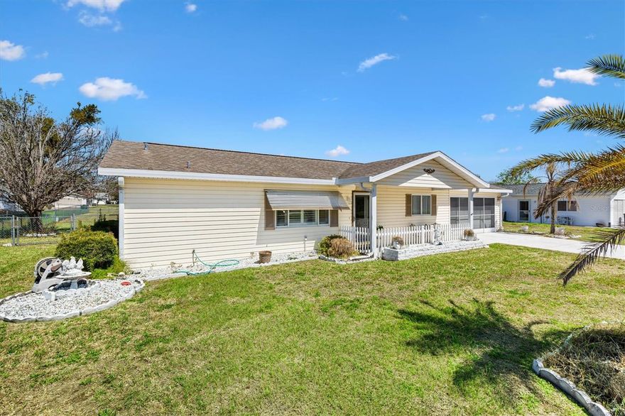 Located in the desirable  SPRUCE CREEK SOUTH adjacent to THE VILLAGES, Florida, this charming 2 Bedroom,  2 Bath with enclosed LANAI home offers comfort, convenience, and a wonderful lifestyle. Being sold fully furnished, it’s move-in ready and perfect for seasonal or year-round living! The home Features a 2011 HVAC system,  2005 roof, and a brand-new dishwasher, still in the box. Fully FENCED backyard! Transferrable pest warranty with Massey.  Ideally situated just one street from the clubhouse and restaurant, you’ll enjoy easy access to dining, social activities, and the beautiful links-style golf course. Spruce Creek South is a golf cart friendly community offering a wide variety of amenities and activities, making it the perfect place to relax, stay active, and enjoy the Florida lifestyle.  Schedule your private showing today before you're too late!