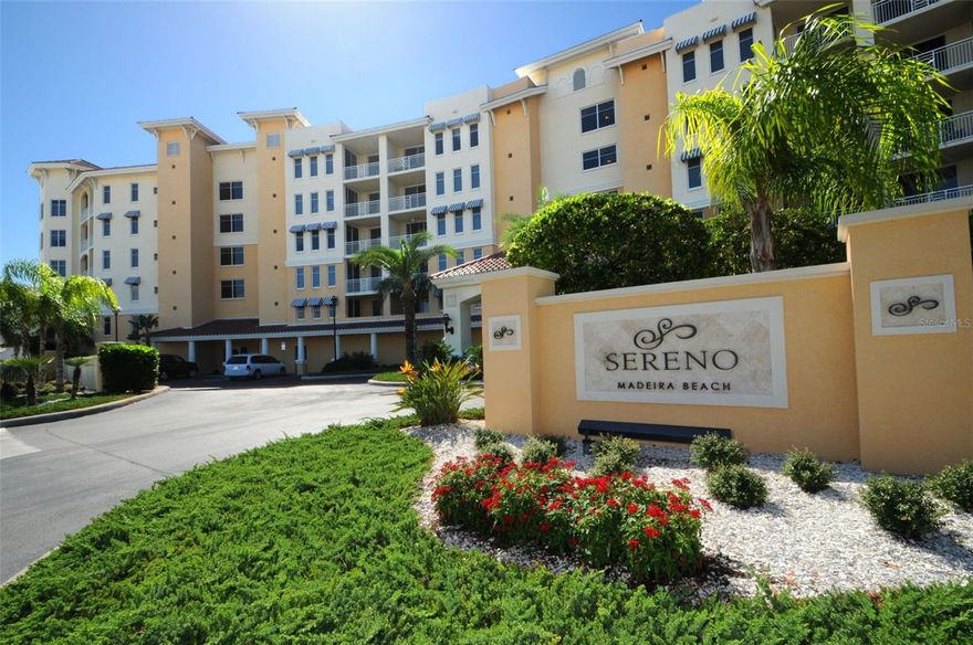 Spectacular penthouse condominium residence with gorgeous views of the Gulf of Mexico in Sereno on Madeira Beach! This luxury top-floor corner condominium boasts three bedrooms, 3.5 baths, two assigned parking spots, fully secured under the building with double garage door entry. Residence #609 also has a storage space and three balconies, two of which wrap around, directly overlooking the Gulf of Mexico with its fantastic beach and beautiful sunsets that can't be beat. This penthouse has designer features including hardwood floors, crown molding, granite countertops, hurricane windows and sliding doors, tall ceilings, upgraded appliances and large laundry room too. Each bedroom has its private bath en suite. The primary suite has dual closets, a large primary bath with double sinks, vanity, jetted tub and separate walk-in shower. The clear-impact sliding glass doors also open to your, private wraparound, direct gulf-front balcony. Luxury living in Sereno includes keyless entry, a professionally equipped fitness center, high-speed elevators, social room with wet bar and terrace overlooking the heated pool/spa, outdoor grills and over 480 feet of beautiful beach.