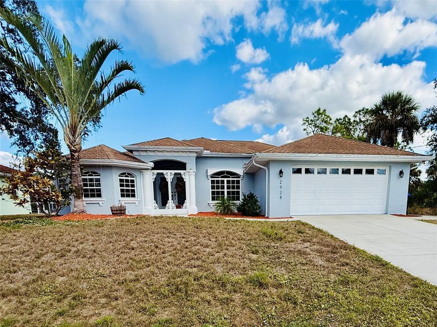 Enjoy waterfront living in this three-bedroom, two-bath, two-car garage pool home, located on the Blue Ridge freshwater canal in North Port. This split floor plan features ceramic tile throughout and includes a den with French doors that can be used as a fourth bedroom, home office, or flex space.

The kitchen features granite countertops and opens to a bright breakfast nook with a large picture window overlooking the heated saltwater pool. There is also a formal dining area.

Step outside to the pool area, ideal for entertaining or simply unwinding while taking in peaceful canal views. The private dock makes it easy to fish from your backyard or enjoy quiet moments by the water.

 Conveniently located just minutes from dining, shopping, and easy access to the interstate. New HVAC installed September 2025.