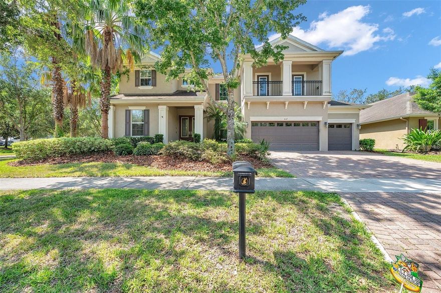 Upgrades galore in this GORGEOUS Westbay pool home situated on 1/4 acre CONSERVATION and CORNER lot with no back, front, or left side neighbors, on a tree-lined street in the desirable community of Starling at Fishhawk with LOW HOA! This 4,329 SF, 3-car garage gem has 2 primary suites and 3 additional bedrooms - 5 bedroom and 4 1/2 bath home. Through the double front doors you will immediately fall in love with the upgraded floors and the MASSIVE amount of SPACE and OPEN FLOOR PLAN. Downstairs you will find a formal dining room, over-sized family room, two primary bedrooms with en-suite bathrooms, kitchen, laundry room and a half guest bathroom. The formal dining room is large enough to fit all your dining room furniture or your billiard table. The kitchen and family room are enormous and will accommodate your guests for holidays and parties. The family room has a soaring two-story high ceiling, beautiful accent wall, 6 sliding doors that face the pool and open into the wall to add outdoor space to your family room, upgraded power blinds that cover the six sliding doors and crown molding. The eat-in kitchen is truly a chef’s dream with an abundance of upgraded 42” raised panel cabinets, granite countertops, a gas stove top, upgraded stainless steel appliances, recessed and pendant lighting, an island that seats 7 counter-high barstools, a walk-in pantry, a built-in desk, and a breakfast nook that faces the pool. The two primary suites are found on the first floor and both have beautiful, upgraded vinyl plank flooring, tray ceilings, ceiling fans, walk-in master closets, en-suite bathrooms with dual sinks, separate shower and a jetted tub. Suite one has added features with built-in cabinetry in the walk-in closet, and over-sized cabinets, countertops and mirror in the bathroom. Suite two has a door that leads to the pool area. The laundry room comes with a full-size upgraded Whirlpool washer and dryer, a window, a sink, and plenty of cabinets and countertops. Up the beautifully designed and spindled stairway you will find brand new vinyl plank flooring throughout, 3 additional bedrooms, two full bathrooms, and a media room.  Bedrooms three, four and five all have ceiling fans and recessed lighting. Bedroom 5 is soundproof and could be for the musician in your family. The bathrooms both have dual sinks and a shower/tub combination. The media room does have a closet so could be used as a sixth bedroom, playroom, very large office or extra family room.  It has two doors that lead to a private balcony. This home has an abundance of storage space, including under the stairs storage. Step out back to cool down in the pool and enjoy the conservation view. The pool is surrounded by a large pavered and screened in lanai big enough for all your furniture, pool toys and your grill. The backyard is fully screened in for your pets and little ones. The 3-car garage is equipped with two hanging storage racks for extra storage space. This home comes with some amazing upgrades and on the top of the list is an almost new full house 20k generator. Other upgrades include a whole house vacuum system, alarm system, Culligan filtered water system, tankless water heater, intercom system, and a ring doorbell. FishHawk Ranch is a desired community with A-rated schools, so many amenities including an Aquatic Club, Starling Club, many pools & clubhouses, restaurants, daycares, walking trails, and  sports complex.  Schedule a tour today to make this your next home!