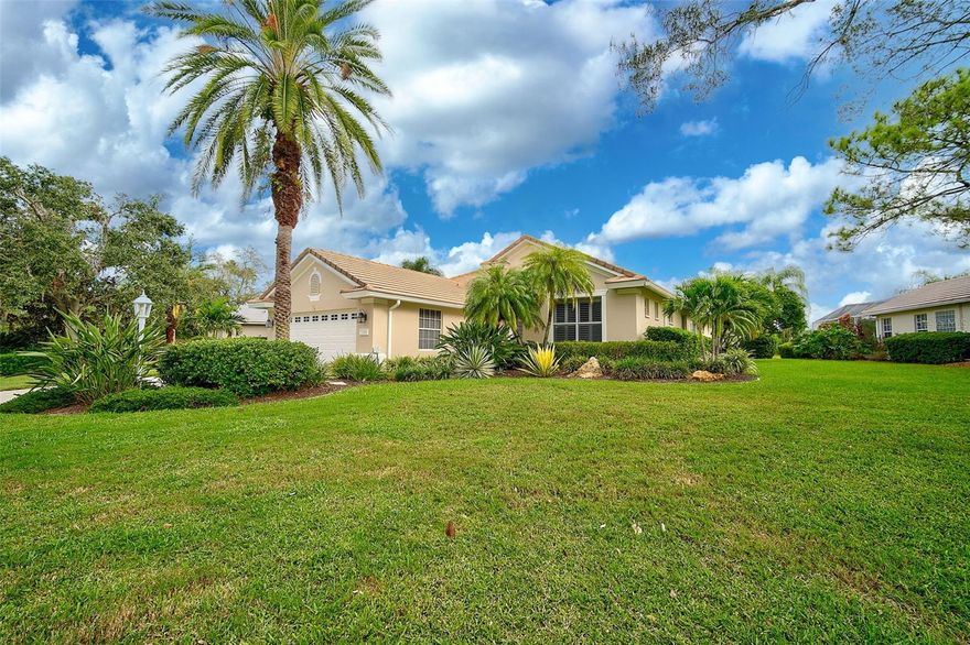 Welcome to your ideal haven in the highly sought-after University Park community. This 2-bedroom, 2.5-bathroom gem, complete with a flexible room, offers an exquisite blend of elegance, comfort, and modern living.

As you step through the front door, you're greeted by an open floor plan, enhanced by tall ceilings that create an airy ambiance throughout the home. The living room, a focal point of warmth and relaxation, features a charming fireplace, perfect for cozy evenings. Natural light streams through the shades or shutters on all windows, illuminating the neutral tile flooring that spans the entire house, giving it a timeless appeal.

In the heart of the home, the kitchen boasts quartz countertops, stainless steel appliances, and a convenient wine fridge. Enjoy casual meals in the breakfast area, or dine al fresco in your lanai, complete with an outdoor grill and sink. The lanai offers a tranquil retreat overlooking a picturesque lake, where you can unwind in the pool and hot tub or entertain guests amidst the soothing sounds of nature.

The primary suite, located at the back of the house, provides ultimate privacy and indulgence. It features a spacious walk-in closet, a double vanity, a luxurious shower, and a soaking tub for moments of relaxation. The large secondary bedroom and flex room share a well-appointed full bath, making this home perfect for guests.

This residence is not just about aesthetics; it's designed for modern living. Enjoy the convenience of surround sound in the living room, whole house vacuum system, energy-efficient LED lights, and ceiling fans in every bedroom and the living room, ensuring your comfort in every season.

Outside, the well-lit property is complemented by landscape lighting, enhancing the home's curb appeal. The community offers not just a home, but a lifestyle. University Park Country Club, an award-winning golf community, provides residents with access to 27 holes of golf, premium tennis courts, pickleball, croquet, and a fitness center. Dive into a vibrant social scene with organized events and special dinners at the newly renovated Park Grill and Café. A minimum Social Membership is required to take advantage of these fantastic amenities.

Convenience is key, with the property being just minutes away from The Mall at University Town Center, offering a plethora of shops and restaurants. Enjoy outdoor activities at Benderson Park and Rowing Center, and anticipate the future location of the Mote Marine aquarium. Additionally, downtown Sarasota and the Sarasota/Bradenton airport are easily accessible, making this home a perfect blend of luxury, convenience, and community living. Welcome home to University Park.