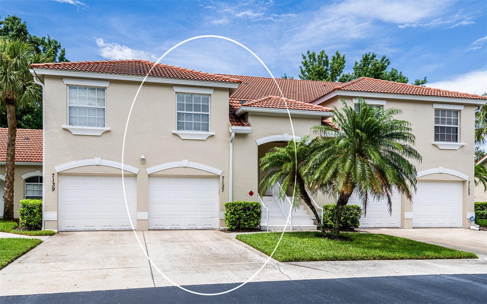 Large and Bright, this Townhome is not typical. *****Vaulted Ceilings, 30 Foot long Lanai. Large, quiet, heated, resort-style Community Pool. Your Own Extended Garage-- that is attached. The home is located in a beautiful, tree-lined country club community. Storage galore!! *****New inside Paint throughout, New Ceiling Fans outside, new flooring in Primary. *****HOA is well run, has great reserves and covers cable/wifi, lawn maintenance, and outdoor pest control. Situated in the perfect corridor of restaurants and shopping. ****NEW ROOF COMING THIS YEAR! Call for fly throughs and private showing. Matteport and floorplan attached in tours -- so take a look around, virtually! Tenant in place, so make this a sound investment.