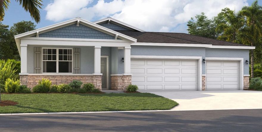 One or more photo(s) has been virtually staged. Under Construction. Discover the perfect home at Groves at Grand Island, where you'll experience the convenience of a spacious three-car garage, expansive grounds, and easy access thanks to its incredible location. Nestled between Lake Yale and Lake Eustis, and just off Routes 44 and 452, you'll enjoy convenient access to downtown Eustis, Mount Dora, and Orlando. Running errands or stocking up on groceries is a breeze with Publix Super Market only 7 minutes away. You'll also have access to local restaurants and shops in downtown Eustis and Mount Dora, just minutes away. If you're a fan of an active lifestyle and love the outdoors, you'll be thrilled to find numerous parks, lakes, golf courses, and nature preserves nearby. Experience a world of convenience and adventure while living in a peaceful, rural setting close to beautiful orange groves.

The Juniper offers the perfect blend of modern design and practical living. From its spacious three-car garage to an inviting outdoor deck, this home accommodates all your living needs and keeps pace with current style standards. Three main-level bedrooms at the front of the house have access to a double-vanity bathroom and a laundry room across the hall—all thoughtfully designed for comfort and convenience! Venture further into the open-concept kitchen and dining area, perfect for gathering for dinner parties or holiday feasts. After dinner, take advantage of the spacious 17x17 living room for spending time with loved ones. The spacious primary suite includes a private bathroom with split vanities, a walk-in shower, a closet, and a toilet. Enjoy all these features and the Florida sunshine from the included patio.