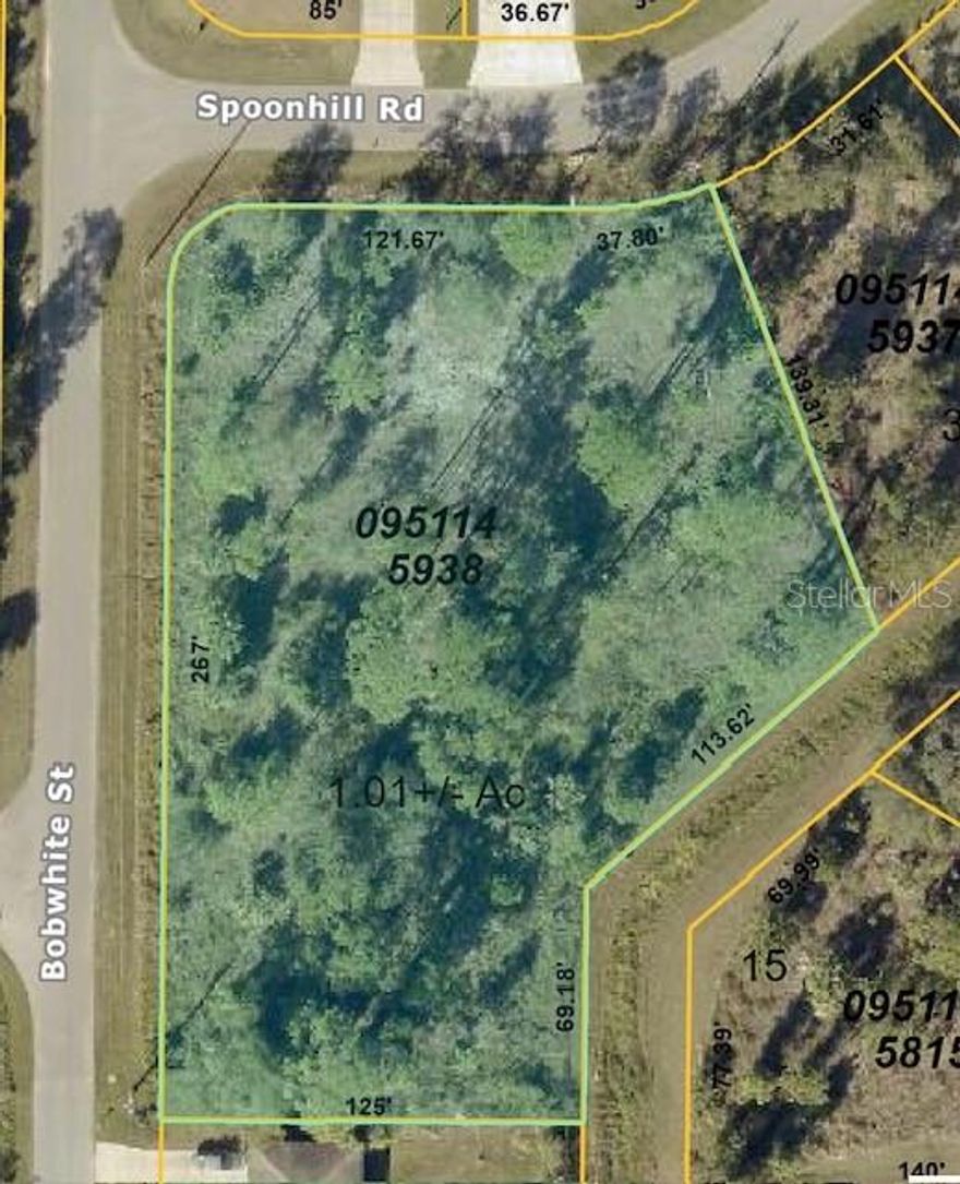 Discover the perfect opportunity to build your dream home on this 1.01-acre corner lot in the desirable North Port Estates area of North Port. This irregular-shaped parcel offers added character and flexibility for your future homesite. The property is partially cleared and easily walkable, making it simple to envision your custom layout. With over an acre of space, there is plenty of room to design the home you have always wanted - Imagine a pool, detached garage, workshop, or outdoor living space. Enjoy the privacy and freedom of estate-style living while still being conveniently located near shopping, dining, and everyday amenities. Bring your builder and start planning. The possibilities here are endless.