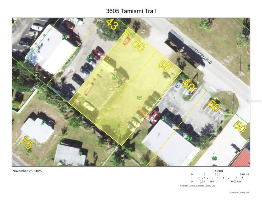 This 100 × 150 ft Commercial General (CG)–zoned parcel on U.S. 41 (Tamiami Trail) in the heart of Port Charlotte offers a rare and strategic high-visibility infill development opportunity. Located along one of the region’s most heavily traveled commercial corridors, the property provides outstanding exposure, accessibility, and versatility for a wide range of potential uses—including retail, office, medical, restaurant, or service-based operations.
Featuring 100 feet of prime frontage on U.S. 41, the site ensures maximum visibility for future signage and business presence, making it ideal for brand exposure and customer access. The 150-foot depth delivers ample flexibility for thoughtful site planning, allowing for efficient building placement, customer parking, and attractive landscape design while meeting local building and zoning requirements.
An added advantage is that a structure previously existed on this parcel, which may make the property eligible for reduced impact fees—a valuable cost-saving benefit for future construction (subject to county confirmation).
Altogether, this parcel presents an exceptional opportunity for businesses, developers, or investors seeking a well-positioned commercial site with frontage, flexibility, and long-term growth potential in a thriving area of Port Charlotte.