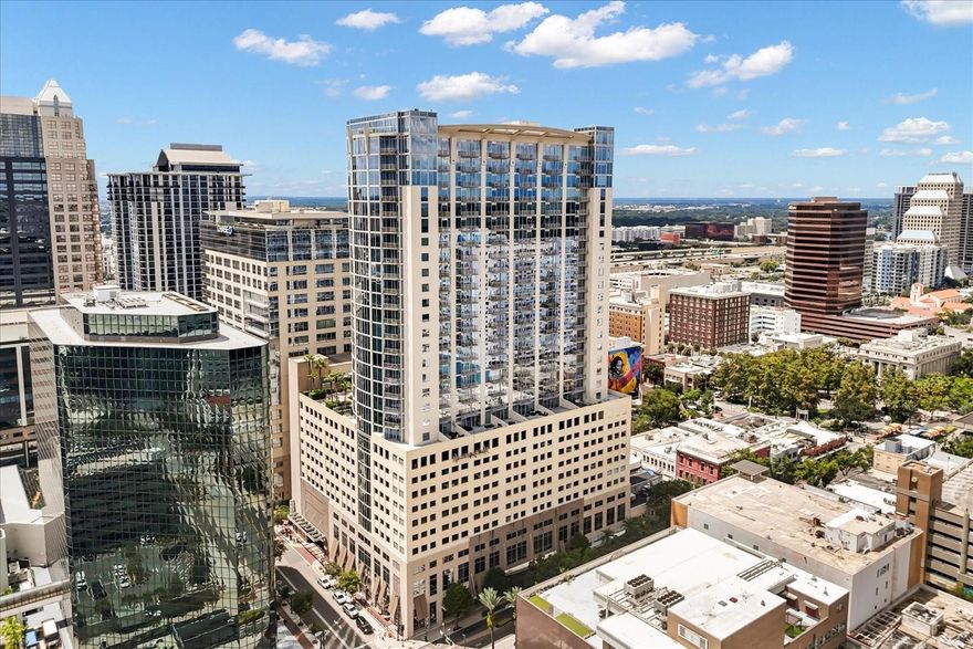 Gorgeous 1/1 Unit in SOLAIRE AT THE PLAZA on the 10th floor. This is a RARE unit with oversized patio/balcony with
approximately 750 sq. ft. Priceless outdoor space for condo living! Stunning downtown skyline views with beautiful
glimpses of Lake Eola. Perfect for entertaining guests and enjoying an urban outdoor Florida lifestyle. One of the best
locations in downtown Orlando located in The Plaza with limitless restaurants and shopping! Steps to the Dr. Phillips
Center for the Performing Arts. Unlimited options for entertainment at your fingertips. This unit boasts an open plan
with tons of natural light, floor to ceiling glass windows and high ceilings. Heavy duty sliding glass doors lead out to the
21' x 34' outdoor open patio. The kitchen includes stainless steel appliances, tons of counter space, and an abundance
of cabinets for storage. There is also a little nook area for an office or to throw all your mail. There is a separate
Laundry closet just off the kitchen as well. The bedroom, bathroom, and walk in closet are nice and spacious. This unit
offers an urban lifestyle with a premium location on the same floor as the resort style pool, patio grill area, fitness room
and media/meeting room. The Solaire offers 24 hour security and this unit includes 1 ASSIGNED PARKING SPACE.
Amazing location surrounded by all the best downtown has to offer with night life, restaurants, shops and a Publix
grocery store just outside the doors.