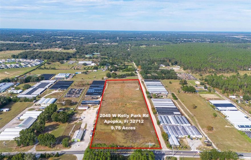 9.75 cleared acres of opportunity! 328 feet on W Kelly Park Road. Intersection with a traffic light at the southeast end of this land. Level and high & dry. Water, Reclaim and Force Main sewer are available to the property per City of Apopka. 1.5 approx miles from the new Publix and the 429 ramps at Kelly Park Crossing! Great development opportunity. The 5.17 acre parcel to the west (reference MLS G5081874) and the 4.88 acre parcel to the west of that (reference MLS G5081880) are both also being offered for sale separately. Opportunity to put 20 +/- acres together for your project.