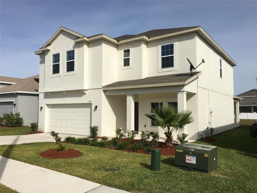 Welcome to this beautiful 4-bedroom (1 downstairs and 3 upstairs), 3-bath single-family home located in the desirable area of Haines City! This spacious rental features an open-concept living area with abundant natural light, a modern kitchen with stainless steel appliances and a large island, perfect for entertaining. The primary suite offers a walk-in closet and a private en-suite bathroom. Enjoy Florida living on the covered back patio overlooking a generous backyard. Conveniently located near shopping, restaurants, schools, and major highways for easy commuting to Orlando, Davenport, and surrounding areas, just 35 minutes from Disney. Move-in ready and impeccably maintained — this home won’t last long!