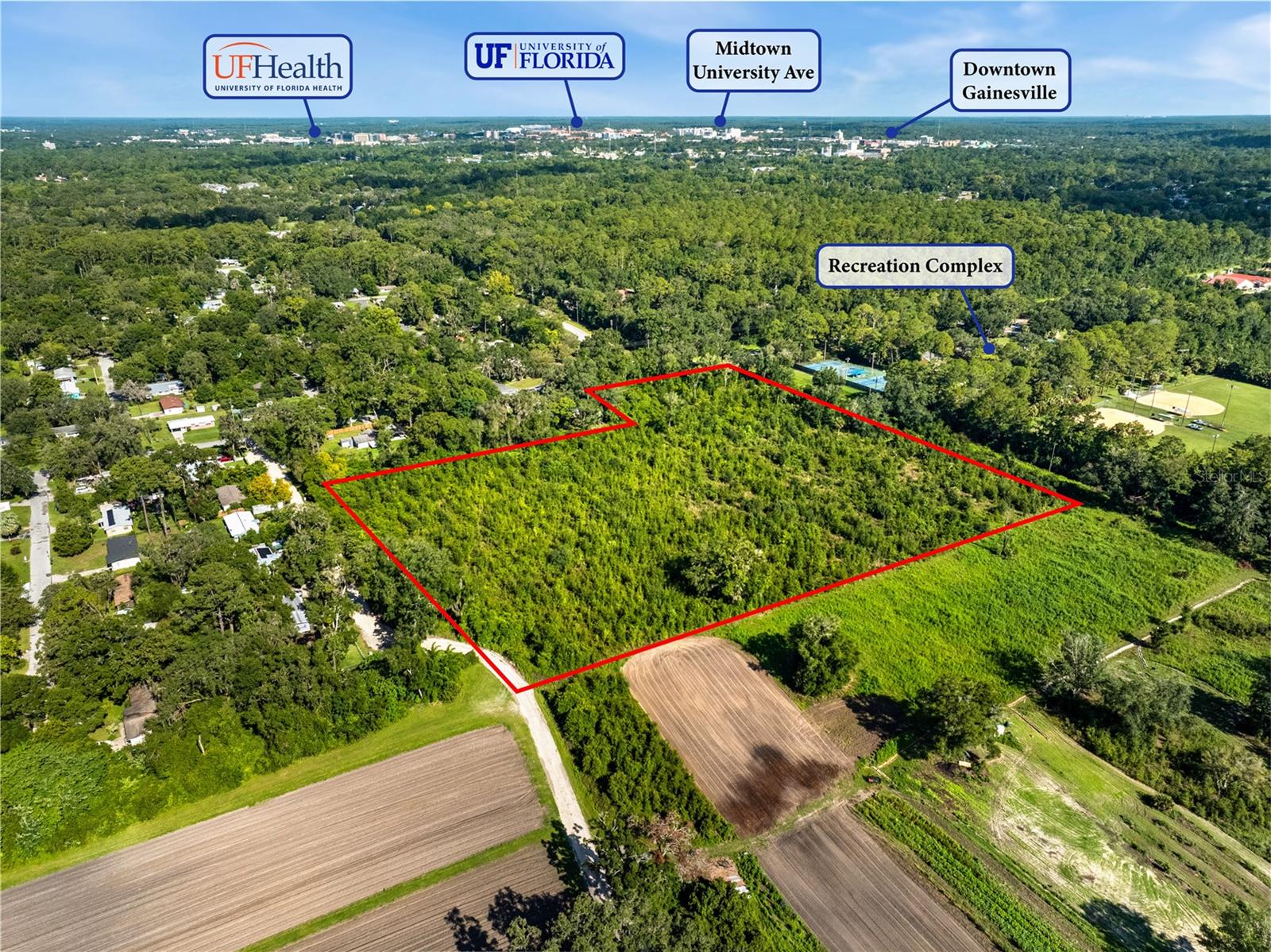 Incredible 11.09-acre development opportunity just 2.5 miles from Downtown Gainesville and the University of Florida, with direct access to the Depot Avenue bike trail connecting the site to both. Zoned for up to 133 units by right—and over 200 units with density bonuses—this property is ideal for a forward-thinking residential or mixed-use project. Recent zoning changes now allow minimum lot sizes as small as 3,000 sq ft, no parking minimums, and up to two ADUs a lot, offering unmatched flexibility and scale. Located within the City of Gainesville (not Alachua County), developers benefit from a more supportive planning environment and favorable urban zoning. The city has expressed enthusiastic support for development on this site, and multiple concept plans are available upon request. Clean Phase I environmental report available. Positioned in one of Gainesville’s most promising up-and-coming neighborhoods, this is a rare chance to shape the next major growth corridor. Buyer to confirm & verify all zoning and development potential with City of Gainesville.