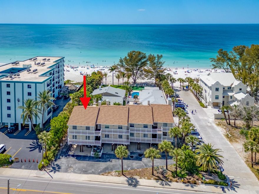 Beach Retreat with Income Potential! Two bedroom unit at Sunraker now available! Living/dining combo, access to balcony with storage closet and a VIEW of the Gulf ! Fully furnished and turnkey - ceramic tile and comfortable furnishings throughout, including washer/dryer. Short-term rentals permitted. Assigned, tandem parking under the building. Sunraker is adjacent to the 25th Ave beach access; the Gulf is literally just steps from your front door! Small community of 8 residences in the heart of Indian Rocks Beach!