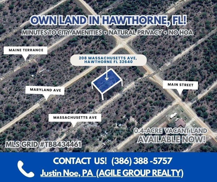SELLER FINANCING AVAILABLE --ASK US HOW!! Build your dream home on this spacious 0.40-acre residential lot located at 208 Massachusetts Avenue in Hawthorne, Florida. This peaceful property offers the perfect opportunity to create your own private retreat surrounded by Florida’s natural beauty. With no HOA fees or restrictions, you have the freedom to design the home and lifestyle you’ve always wanted — whether that means space for a garden, workshop, or a relaxing outdoor living area. Nestled in a quiet neighborhood, yet just a short drive to Gainesville and Palatka, this location offers the best of both worlds — small-town charm with convenient access to city amenities. Enjoy nearby lakes for fishing and boating, scenic parks for hiking, and local shops and dining just minutes away. Call for more details today!!!!