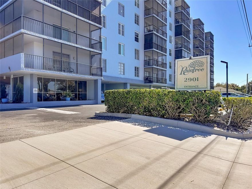 Escape to your own slice of Florida sunshine at Raintree Condominium in Bradenton. This 5th-floor, pool-view condo offers the perfect blend of coastal charm and low-maintenance living, ideal for snowbirds, second-home buyers, or anyone dreaming of being just minutes from Bradenton’s beautiful sandy beaches.

This 2-bedroom, 2-bath residence lives larger than its 940 square feet, thanks to its bright, open layout and split-bedroom floor plan that provides privacy for guests. Painted in beach-inspired tones and offered partially furnished, you can start enjoying the Florida lifestyle right away. No carpet anywhere. Easy-care laminate flooring runs throughout, complemented by crown molding in the main living area for a polished touch.

The kitchen features quartz countertops and stainless steel appliances, with the refrigerator, microwave, and range all replaced in 2024. Major updates provide peace of mind, including impact windows and sliding glass door installed in 2024, a new AC system in 2023, and 2020 water heater.

Step out onto your screened balcony and unwind with relaxing pool views. Pull-down shades and lattice detailing add privacy, making it the perfect spot for morning coffee before a beach day or evening cocktails after sunset.

Additional conveniences include an assigned uncovered parking space and a first-floor storage locker—ideal for beach chairs, bikes, and seasonal items. With no age restrictions and association fees covering water, sewer, trash, pest control, cable, and internet, this community makes seasonal or year-round living effortless.

Whether you're searching for a winter retreat, an investment in the Florida lifestyle, or a carefree coastal home near the Gulf, this move-in-ready condo checks all the boxes.

Schedule your private showing today and start living where others vacation.