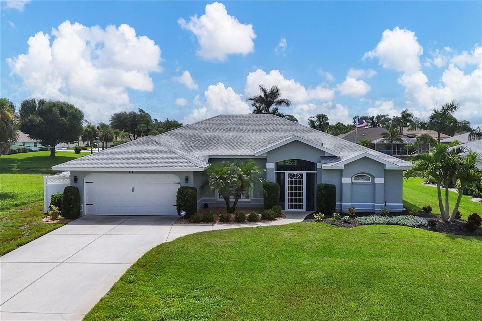 Welcome to your dream waterfront oasis! This lovely 3-bedroom, 2-bathroom 1811 sf home is nestled along a serene freshwater canal, offering a perfect blend of luxury and tranquility. The property features a newly installed picture window screened cage, providing unobstructed views of the beautiful surroundings. The extended lanai is a true highlight, boasting a gorgeous OUTDOOR KITCHEN equipped with two recteq wood pellet grills. It's the perfect spot to enjoy smoking a great steak or savoring a cup of coffee while watching the sunrise. The SOLAR HEATED POOL invites you to relax and unwind, while the CANAL WATERFRONT offers a front-row seat to admire local wildlife. IMPACT WINDOWS & DOORS and spring-loaded ROLL-DOWN HURRICANE SHUTTERS in the back allow for added comfort & security. Inside, plenty of windows, POCKET SLIDING GLASS DOORS, high ceilings and elegant PLANTATION SHUTTERS enhance the home's airy and sophisticated ambiance. The KITCHEN has been beautifully UPDATED with stainless steel appliances, 42” uppers with above and below-cabinet lighting, pullout shelves in the floor-to-ceiling pantry cabinets, soft close drawers, and gorgeous granite counter tops. Be sure to request the list of FURNISHINGS INCLUDED and the extensive list of recent UPGRADES done throughout the home ensuring modern comfort and style. Public water, public sewer, irrigation water from the freshwater canal, PLUMBING RE-PIPED in 2018, 2023 ROOF with transferable warranty, and NO FLOOD INSURANCE required! Located near the beach and golf courses, this beautifully maintained home provides endless opportunities for recreation and leisure. Embrace the coastal lifestyle and make this stunning canal-front property your own personal paradise!