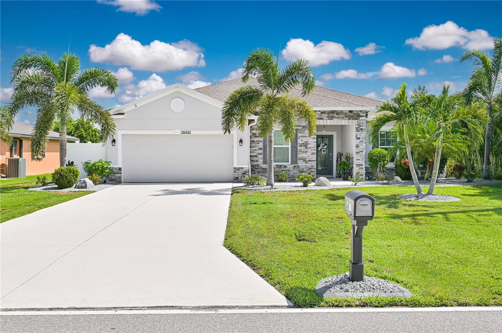More pictures to come Tuesday-Welcome to your slice of Florida paradise in the desirable Deep Creek community of Punta Gorda Isles! This beautifully 2020-built home offers over 2,065 sq ft of living space, featuring 3 spacious bedrooms plus a large den/home office — perfect for a growing family, remote work setup, or a peaceful retreat for snow birds.
From the moment you arrive, you’ll appreciate the mature landscaping, decorative curbing, and privacy-enhancing Areca palms, along with majestic palms lining the property. Inside, the upgraded kitchen is a true centerpiece with 42-inch upper cabinets, stainless steel appliances, and a large island that's perfect for entertaining. The open layout flows seamlessly to your private saltwater heated pool, surrounded by pavers and plenty of space to lounge and relax poolside.
Move-in ready and meticulously maintained, this home is truly turn-key. Whether you're relocating from up north in search of peace and quiet, or you're a family looking for space to grow while enjoying the Punta Gorda Isles lifestyle, this home offers it all.
For added peace of mind, the home includes an upgraded hurricane-rated garage door, hurricane shutters, and a generator hookup directly to the main panel. The garage also features epoxy-coated floors, and best of all — no flood insurance is required.
Don’t miss your chance to make this one yours — schedule your private showing today before it’s gone!