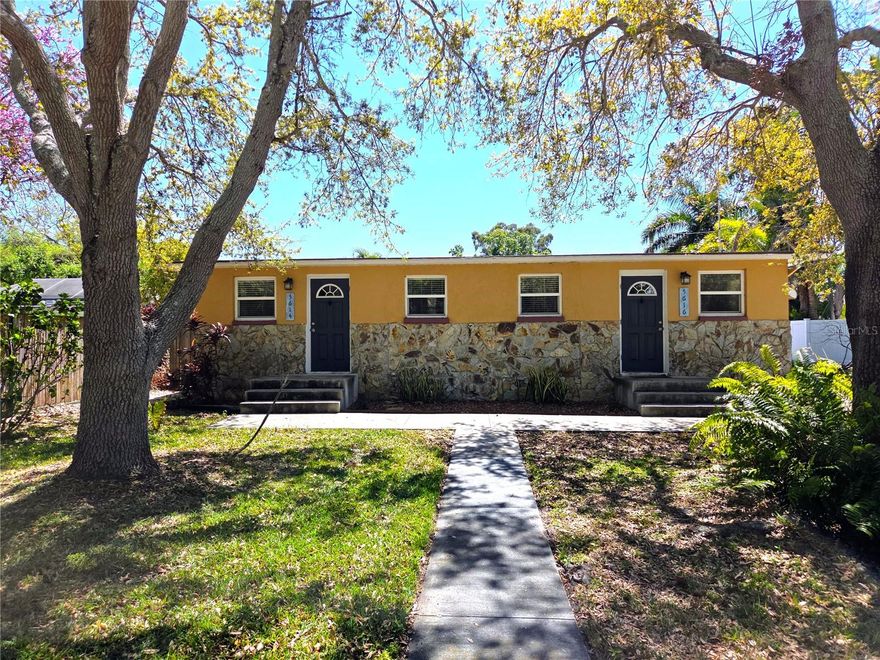 Great Duplex Property in popular Gulfport available for immediate Annual Lease. This Duplex has been completely updated and features an open floorplan, new luxury vinyl flooring, new paint, fixtures and more.  This unit is located on a quiet cobblestone street, just steps away from Downtown Gulfport with its many shops, galleries and restaurants. Each unit has its own separate water and electric meters! One bedroom with a den and a renovated bathroom with combination tub and shower. Kitchen has solid wood cabinets and refrigerator and range. Enjoy the private fenced pavered patio, grill and a carport shared by the two tenants. The one-bedroom unit also has a washer/dryer provided for your convenience.  Only 30 minutes to Tampa Airport and minutes to the beautiful Gulf Beaches! Just steps away from the Gulfport Library, Senior Center and Catherine Hickman Theater! Application $65 per adult and $100 tenant processing fee. Sorry no pets. Rent includes grounds care.