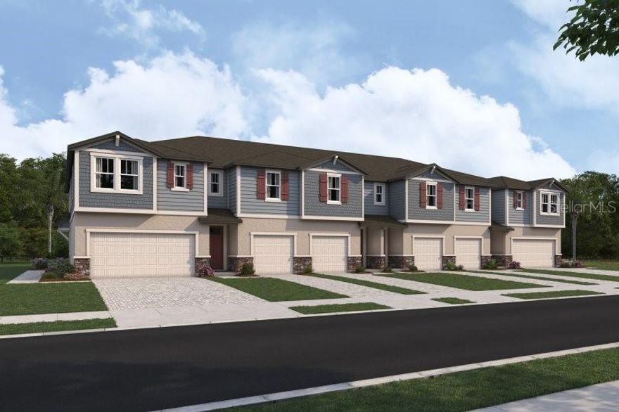 Under Construction. Welcome to the Lakewood, a thoughtfully designed 1,691 square foot townhome that offers the perfect blend of comfort, style, and functionality. Featuring three bedrooms, two full bathrooms, a convenient powder room, and a one-car garage, this home is ideal for modern living.
Step inside to an inviting open-concept main floor that seamlessly integrates the kitchen, dining, and great room areas—perfect for entertaining or everyday life. The L-shaped kitchen is a chef’s delight, boasting Carrara Breve quartz countertops on Birch Burlap cabinets, a walk-in pantry, and a generous island with a flush breakfast bar that comfortably seats four. Just beyond the great room, glass sliders lead to a covered lanai, creating a bright and airy extension of the living space. The lanai also includes a handy storage closet, ideal for stashing seasonal items or outdoor gear. The powder room is conveniently located just off the foyer for guests. Luxury vinyl plank flooring covers the main level. 
Upstairs, the landing area provides access to the laundry space and a linen closet for added practicality. The two secondary bedrooms are positioned on one side of the home and share a spacious full bathroom. One of these bedrooms even includes a cozy seating area, making it perfect for guests or a private retreat.
The owner’s suite offers a luxurious escape with a dual-sink raised vanity, glass-enclosed shower, private water closet, and a large walk-in closet that provides ample storage.
Designed with energy efficiency in mind, the Lakewood includes a hybrid hot water heater and is rated with a HERS (Home Energy Rating System) score, ensuring lower utility costs and environmental impact. Thoughtful exterior touches such as paver driveways, walkways, and lanais add curb appeal and long-lasting durability.
The Lakewood combines smart design and elegant finishes to provide a lifestyle of comfort and convenience—welcome home.
Photos, renderings and plans are for illustrative purposes only and should never be relied upon and may vary from the actual home. Pricing, dimensions and features can change at any time without notice or obligation. The photos are from a furnished model home and not the home offered for sale.