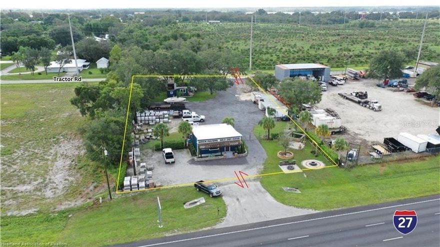 OWNER FINANCING AVAILABLE! Prime 1 acre Commercial Site with front Landscape paver Display area, 1500TSF Sales Office/Rear Porch viewing fence enclosed equipment yard, 1500+-SF storage buildings, extra large parking area and security guard cottage(500+-SF)under Oaks at rear of site. All fronts on US 27 with pass-through to Tractor Rd at rear of site for easy ingress/egress just north of the rapidly expanding US 27/Hwy 98/66 Intersection booming with New Truck Stops, Truck Wash and other New Commercial Developments in Progress ramping up for the coming thoroughfares expansions scheduled in our ever growing rural market being discovered by many new franchises.