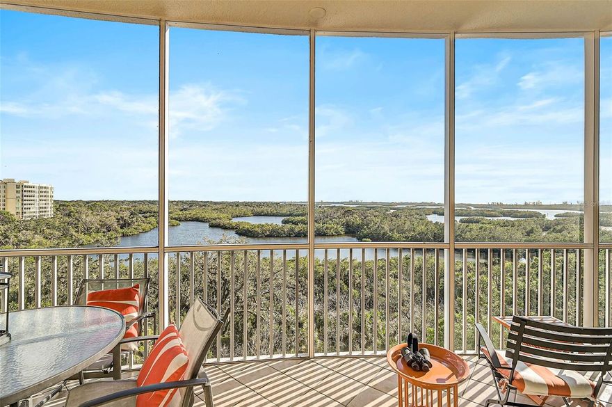 **MAGNIFICENT VIEW from this 7th FLOOR, PENTHOUSE CONDO** Offering 3 EN SUITE BEDROOMS, 3 FULL BATHS and a treasured PRIVATE 2-CAR GARAGE! Located behind the gates of the highly sought after Oaks-Preserve, country club neighborhood in the Newest Meridian Condo Tower (Built in 2007 and featuring Hurricane Impact rated Windows and Sliding Doors). As you emerge from your private elevator foyer entrance, you will be enthralled by the Stunning Views of Little Sarasota Bay and the Gulf of America. Premium features abound throughout this Open FloorPlan and include High Ceilings, Crown Moldings, Impressive Kitchen with solid Maple cabinets, Granite countertops and Stainless Steel appliances, gorgeous Marble and Hardwood Maple flooring, ample storage, and much more! The Owner’s Bedroom Suite features a Walk-in Closet, Dual Vanities, Soaking Tub and Stunning, Custom Tiled Shower. The Spacious Balcony offers a serene setting where you can view wonderful wildlife and Gorgeous Sunsets!  Climate-controlled storage unit.  The adjacent Amenity Center offers exclusive access to Meridian Condo residents and features a Heated Pool & Spa, Fitness facility and Outdoor Grilling area. THE OAKS is a distinguished, 24hr Guarded, Country Club Community which boasts many accolades including: Platinum Club of America, Emerald Club of the World, Elite Distinguished Club of the World and One of America’s Healthiest Clubs - where amenities include Three Restaurants, Ballroom, Two 18-hole championship GOLF courses, award-winning RACQUETS program with 12 Har-Tru Hydro-Grid TENNIS courts, 4 PICKLEBALL Courts, wonderful CROQUET facility, state-of-the-art FITNESS center and junior Olympic, heated community SWIMMING POOL, Bocce, Basketball Court, Playground and more! The Oaks is just minutes from nationally ranked Pine View School, the Legacy Bike Trail, area Beaches including #1 Ranked SIESTA BEACH and all that Gulf Coast living has to offer. Membership is required and there is NO WAITLIST for GOLF or SOCIAL Membership.  **ENJOY THE 3D VIRTUAL TOUR**