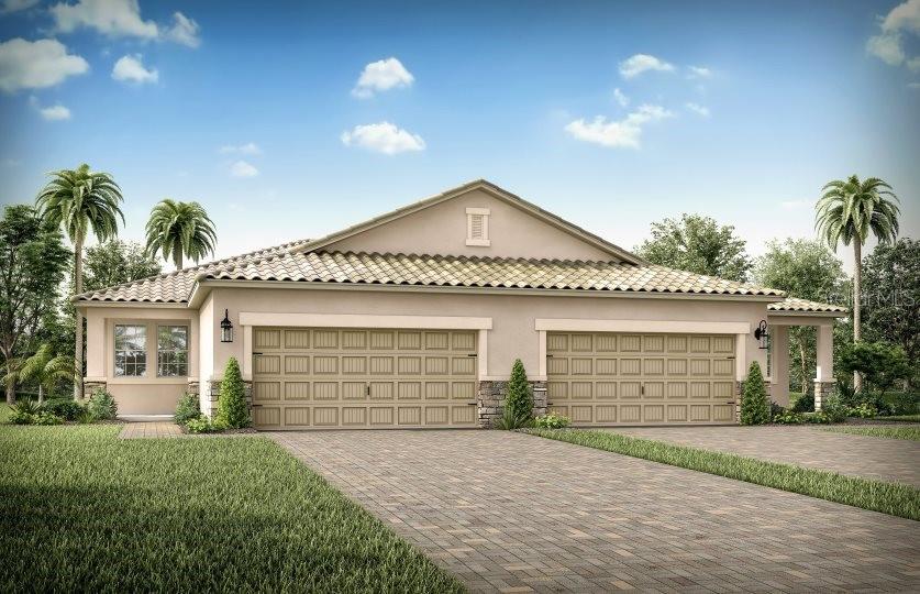 ALMOST SOLD OUT! Don’t miss the chance to own one of the final paired villas in the highly sought-after Renaissance neighborhood! This stunning Largo villa, with its charming Tuscan exterior design, is move-in ready and ideal for both seasonal and year-round living. Offering 1,431 sq. ft. of stylish living space, this villa features 2 bedrooms, 2 bathrooms, a 2-car garage, laundry room, study, and a covered lanai—the perfect blend of comfort and convenience. Step inside to discover a bright and open kitchen that will inspire your inner chef. Complete with a center island with seating for 3 and stunning quartz countertops, Gray shaker cabinets and neutral palate, this modern kitchen is a true showstopper. It contains stainless steel appliances, with Energy Star stove and fridge. The open concept living and dining areas flow seamlessly into the covered lanai and private backyard, perfect for enjoying the beautiful Florida weather. The owner’s suite is a true retreat, offering a large walk-in closet, dual sinks with a raised vanity, and a private water closet. The secondary bedroom is ideally located at the front of the home, offering easy access to the second bathroom—perfect for guests. The front study provides additional space for leisure activities, crafting, or a home office. This villa is equipped with a Smart Home package that includes a Wi-Fi capable garage door opener, Ecobee Smart Thermostat, electronic smart lock, and more, ensuring convenience and efficiency at your fingertips. As a resident of Renaissance, you’ll enjoy resort-style amenities that are ready for you now—pickleball, tennis, a resort style pool, a clubhouse, an activities director, and a full calendar of scheduled events. The low-maintenance community includes lawn and yard maintenance as well as clubhouse services through the HOA. This villa is ideally located just a short 20-minute drive to pristine beaches, minutes from the Atlanta Braves Spring Training stadium, and a short bike ride to the brand-new Downtown Wellen Park, featuring shops, restaurants, grocery stores, and more. Don’t miss out on this rare opportunity to own one of the last paired villas in Renaissance. Act now before it’s gone!
Photos, renderings and plans are for illustrative purposes only and should never be relied upon and may vary from the actual home. Pricing, dimensions and features can change at any time without notice or obligation. The photos are from a furnished model home and not the home offered for sale.